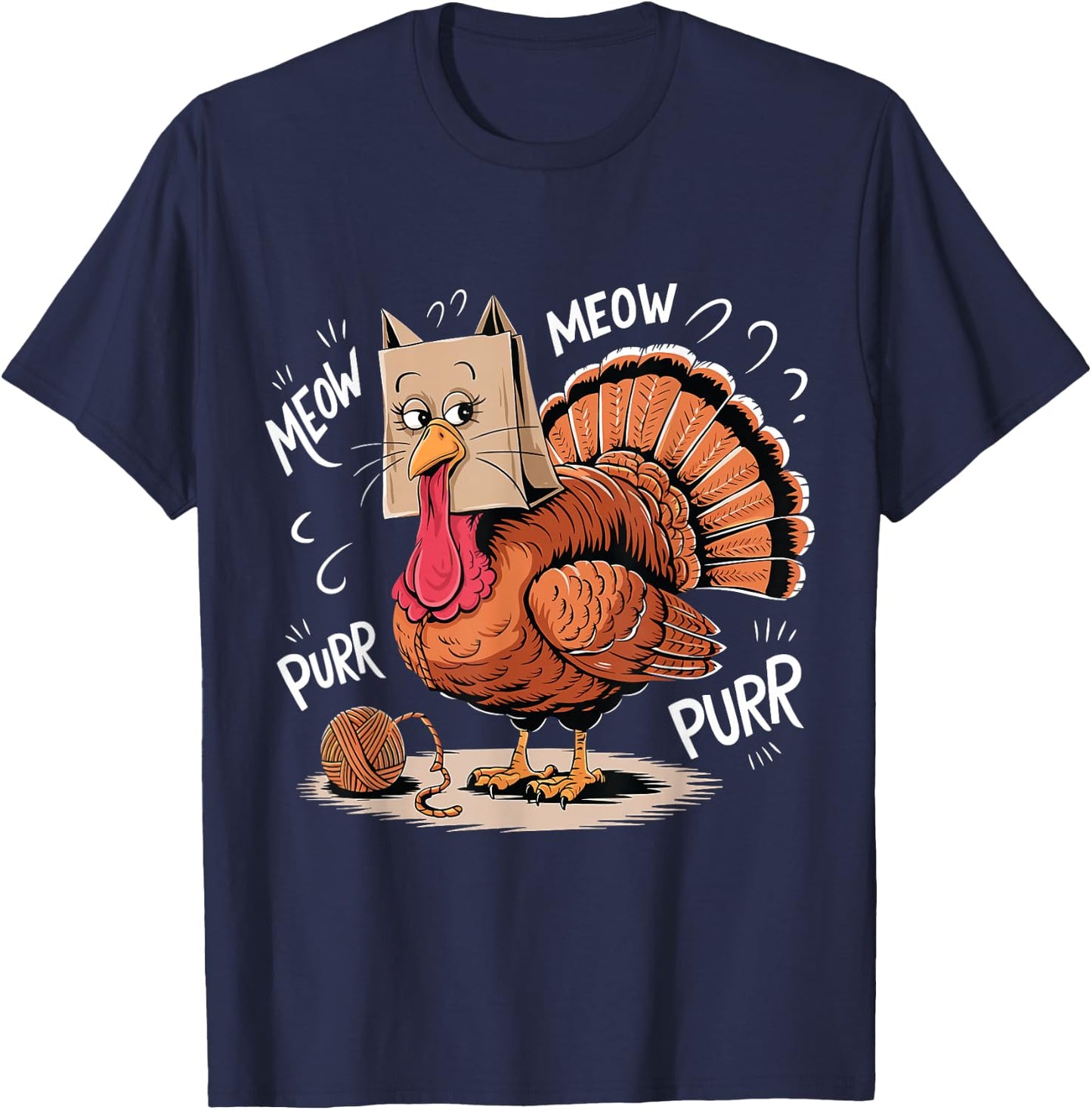 Thanksgiving Turkey Meow I'm a Cat Funny Thanksgiving T-Shirt - T-Shirt | Navy