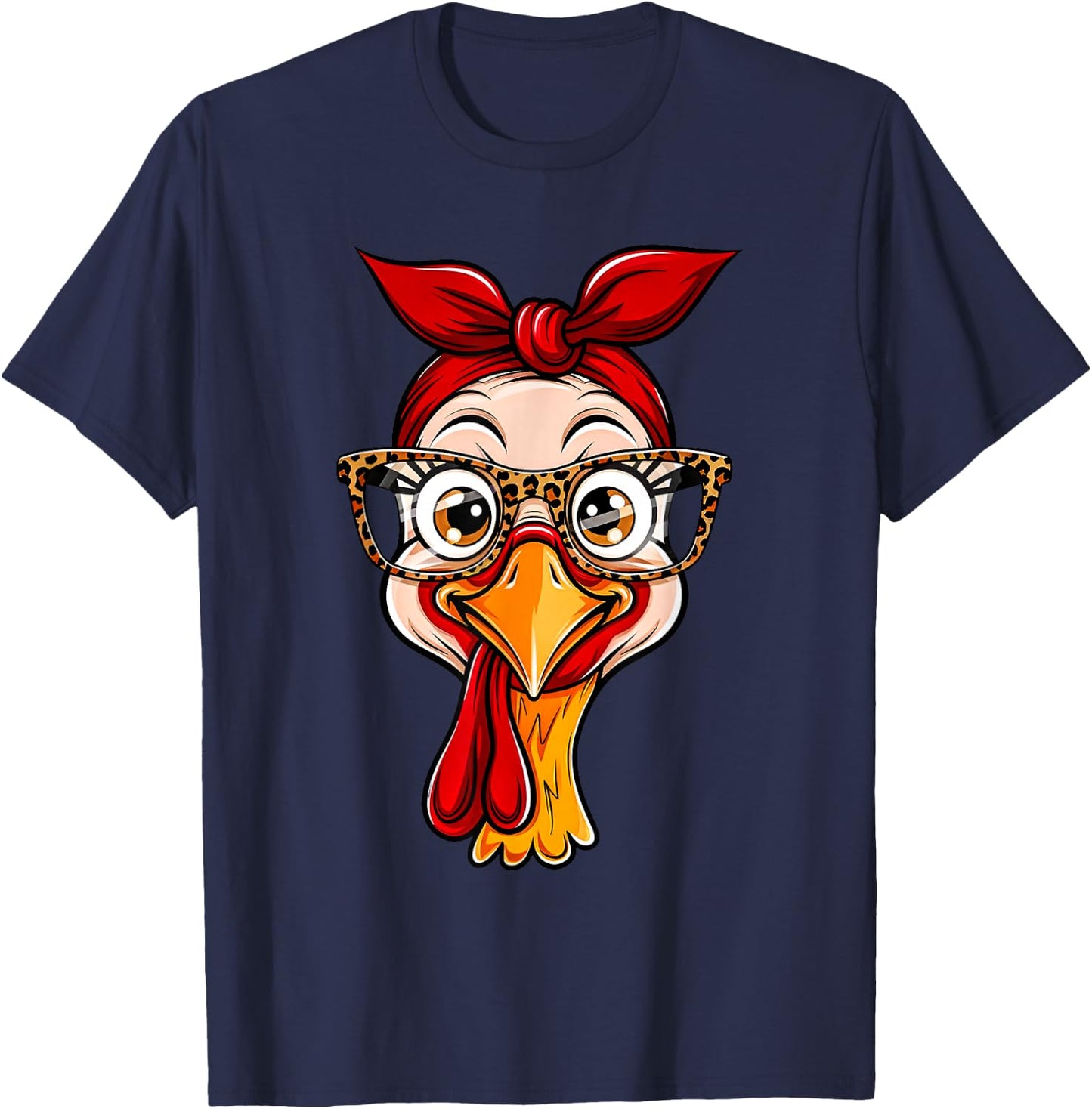 Thanksgiving Turkey Face Leopard Print Glasses Women Girls T-Shirt - T-Shirt | Navy