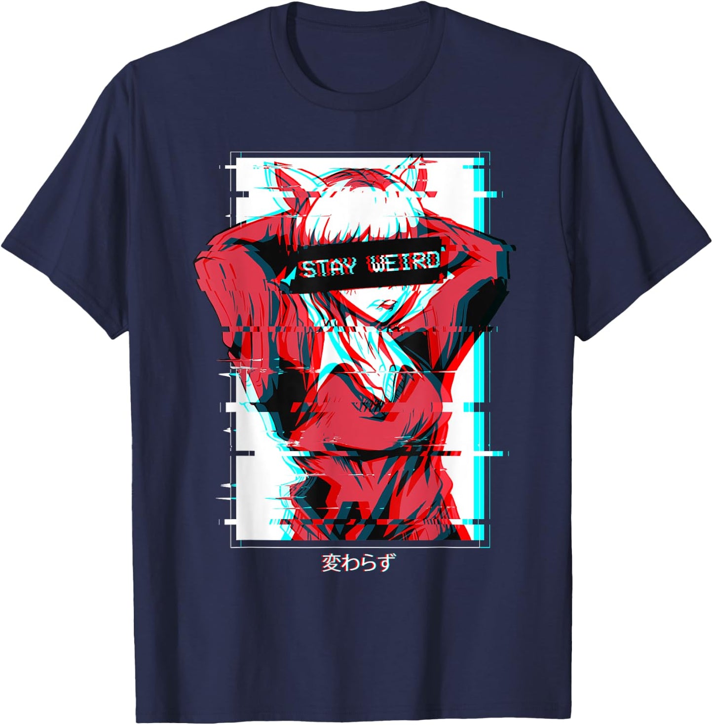 Stay Weird Anime Girl Japanese Vaporwave Aesthetic Waifu T-Shirt - T-Shirt | Navy