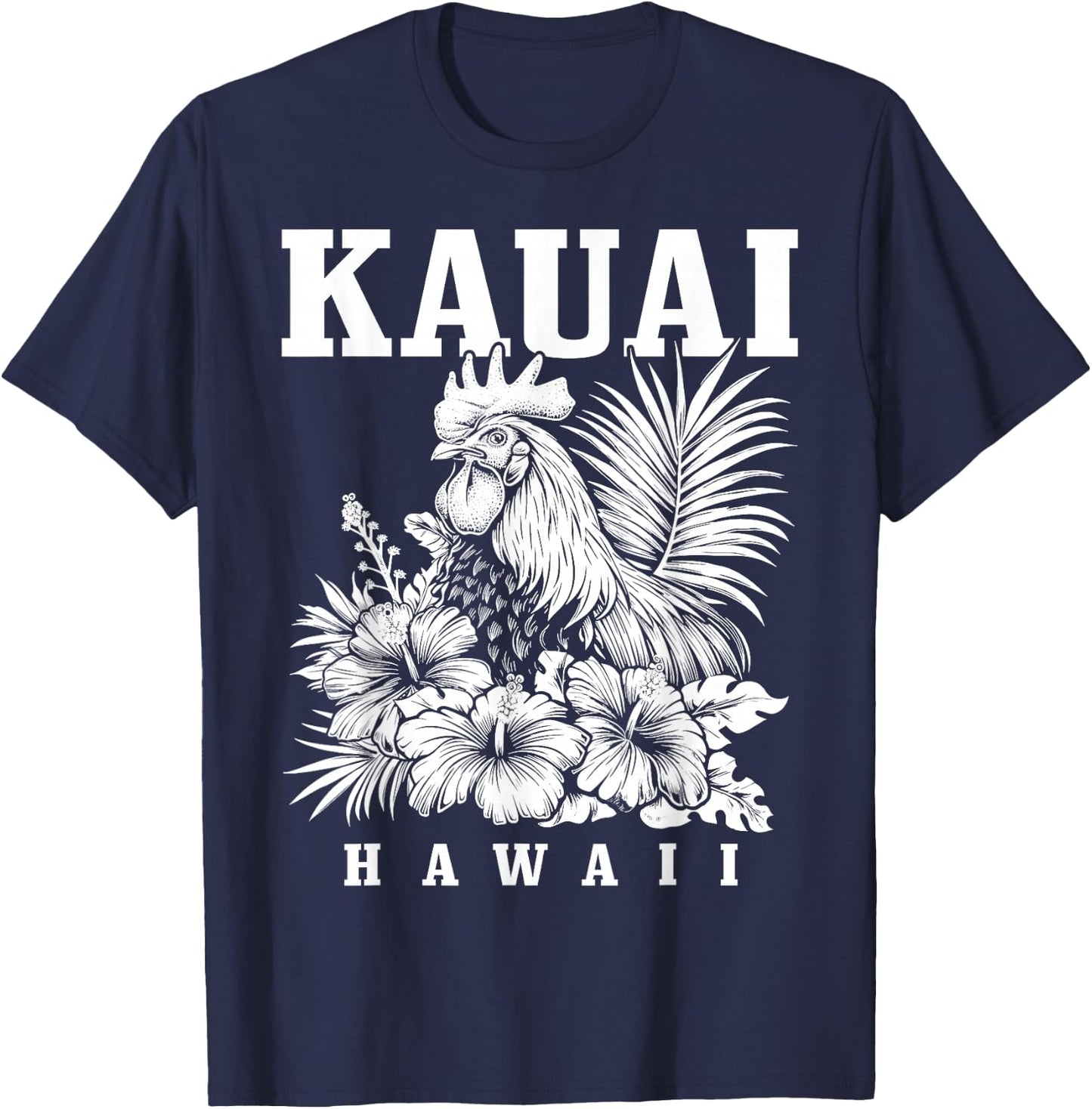 Kauai Hawaii Chicken Hawaiian Hibiscus Flowers Vintage T-Shirt - T-Shirt | Navy