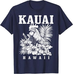 Kauai Hawaii Chicken Hawaiian Hibiscus Flowers Vintage T-Shirt - T-Shirt | Navy