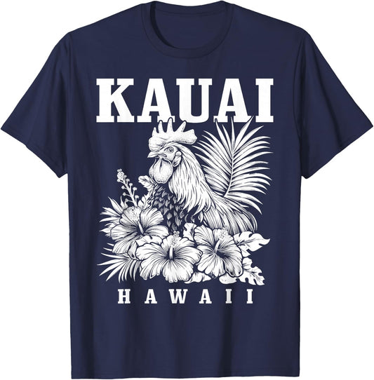 Kauai Hawaii Chicken Hawaiian Hibiscus Flowers Vintage T-Shirt - T-Shirt | Navy