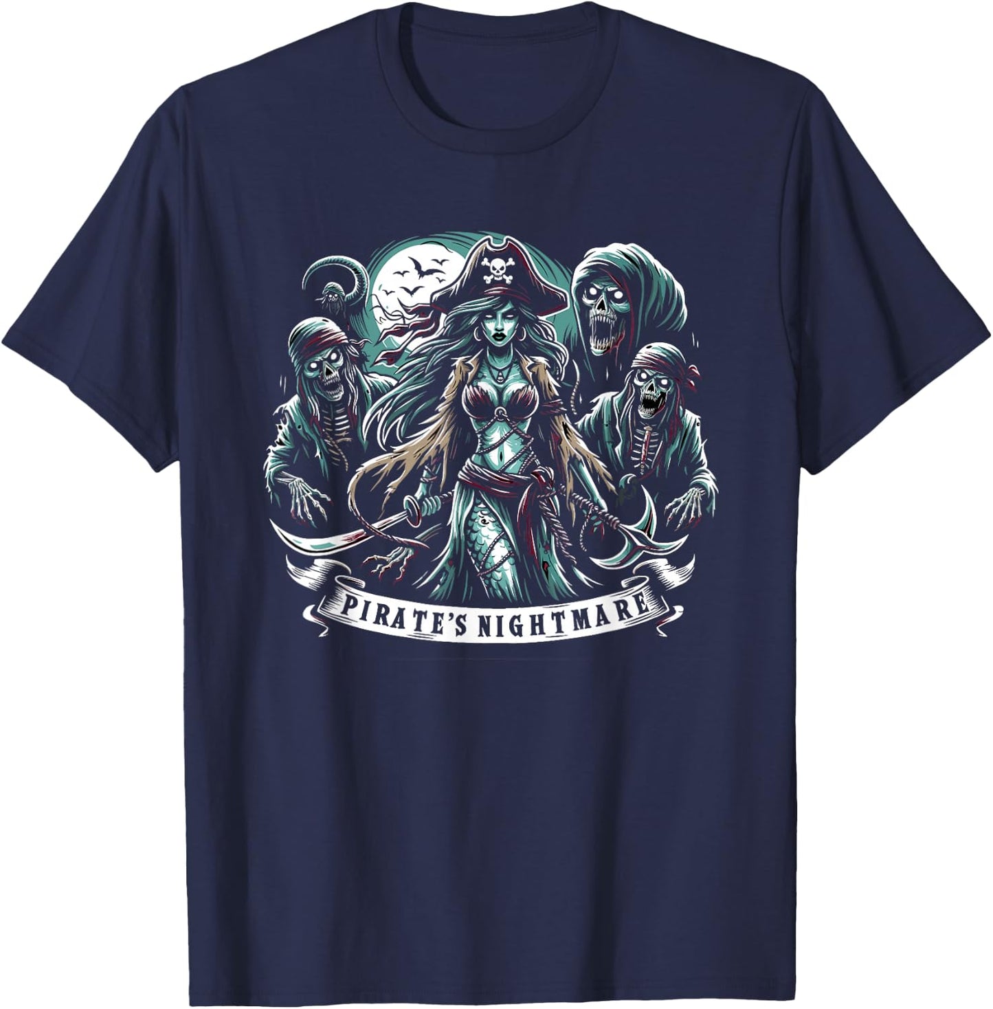 Spooky Sirens Horror Mermaid Creepy Mermaid Haunted Sea T-Shirt - T-Shirt | Navy