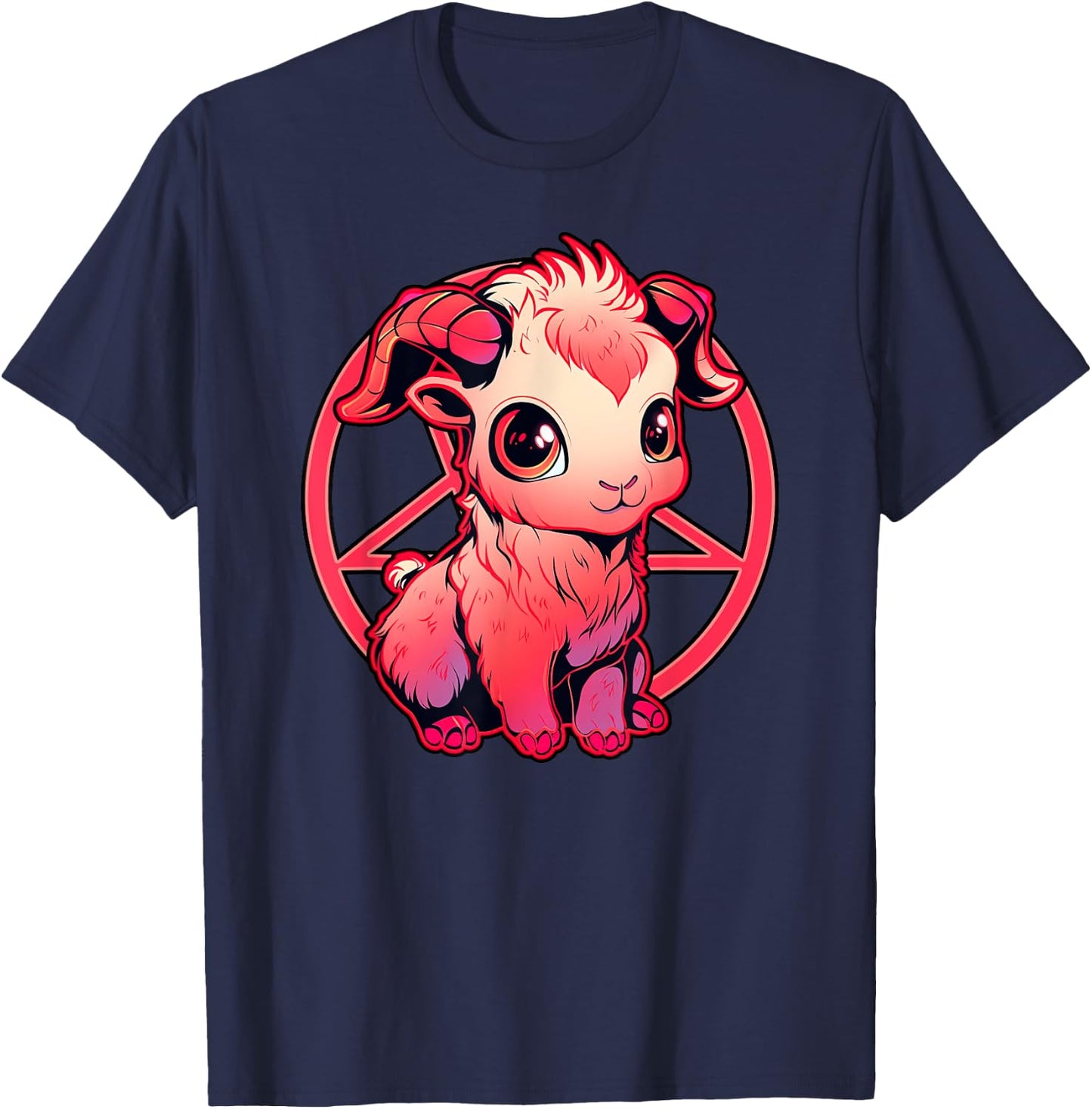 Satanic Kawaii Baby Goat Goth Girl Fun Baphomet Graphic T-Shirt - T-Shirt | Navy