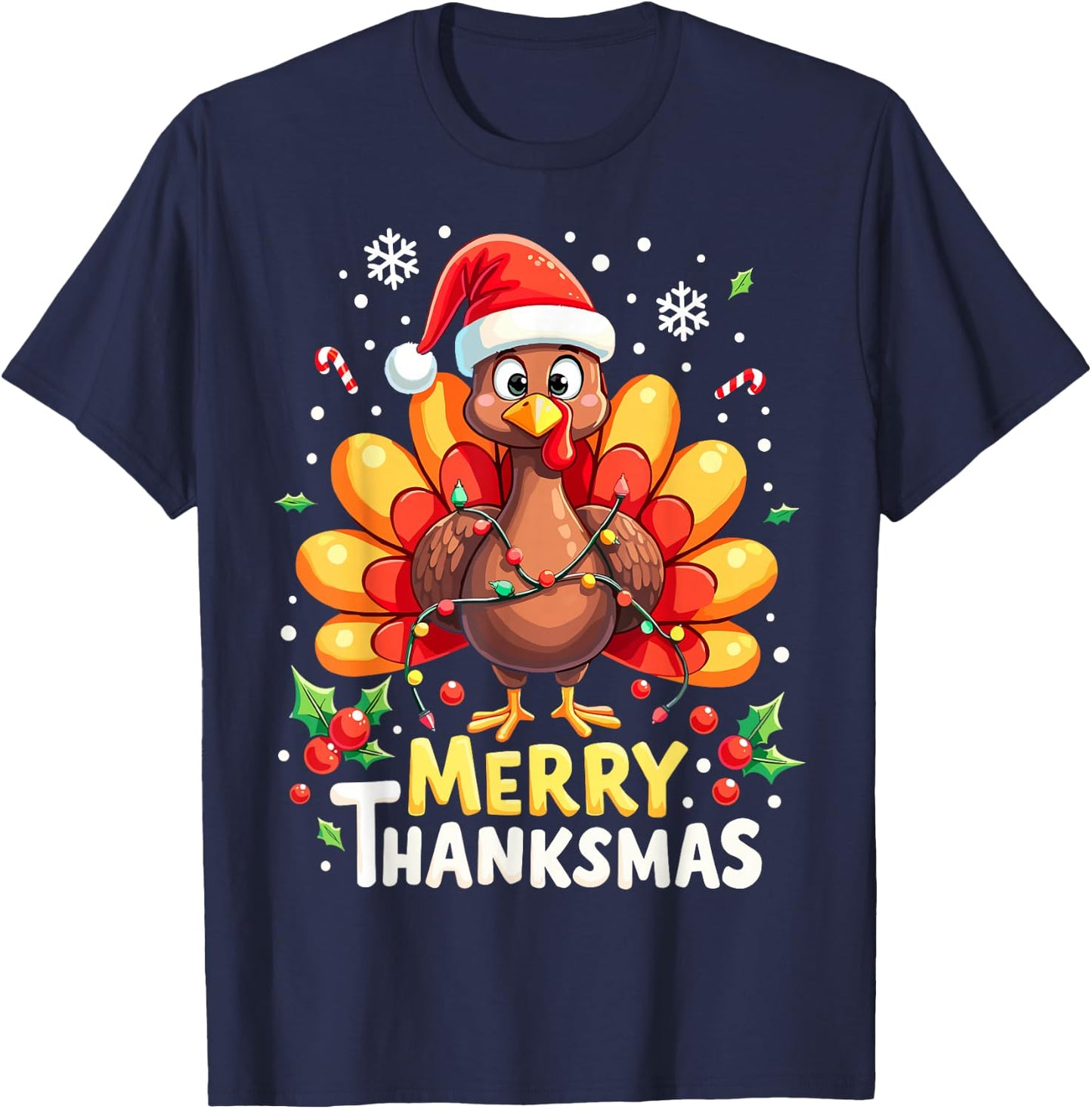 Turkey Santa Happy Merry Thanksmas Thanksgiving Christmas T-Shirt - T-Shirt | Navy