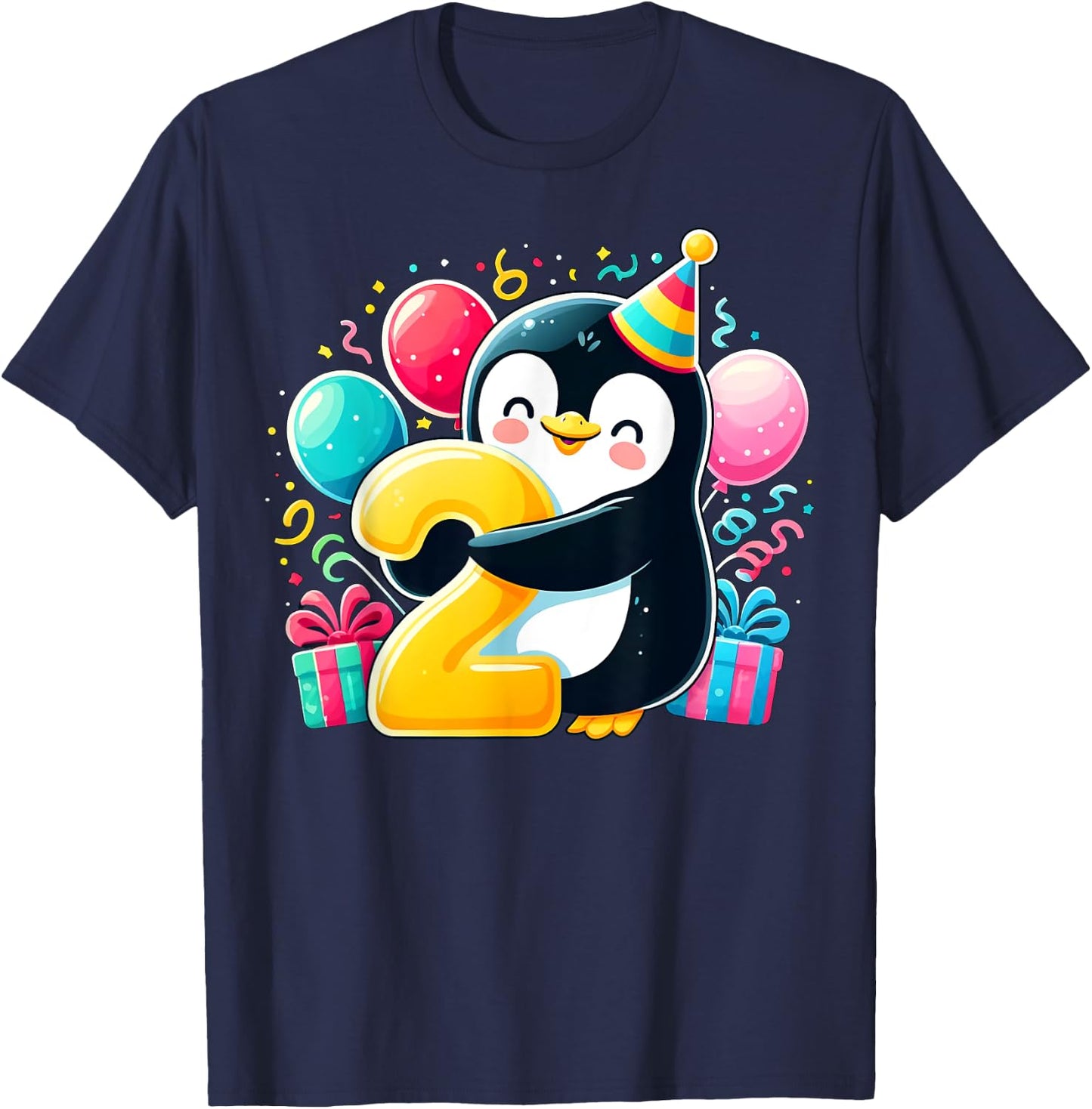 Bday second Boys, Girls, Kids age two 2nd birthday Penguin T-Shirt - T-Shirt | Navy
