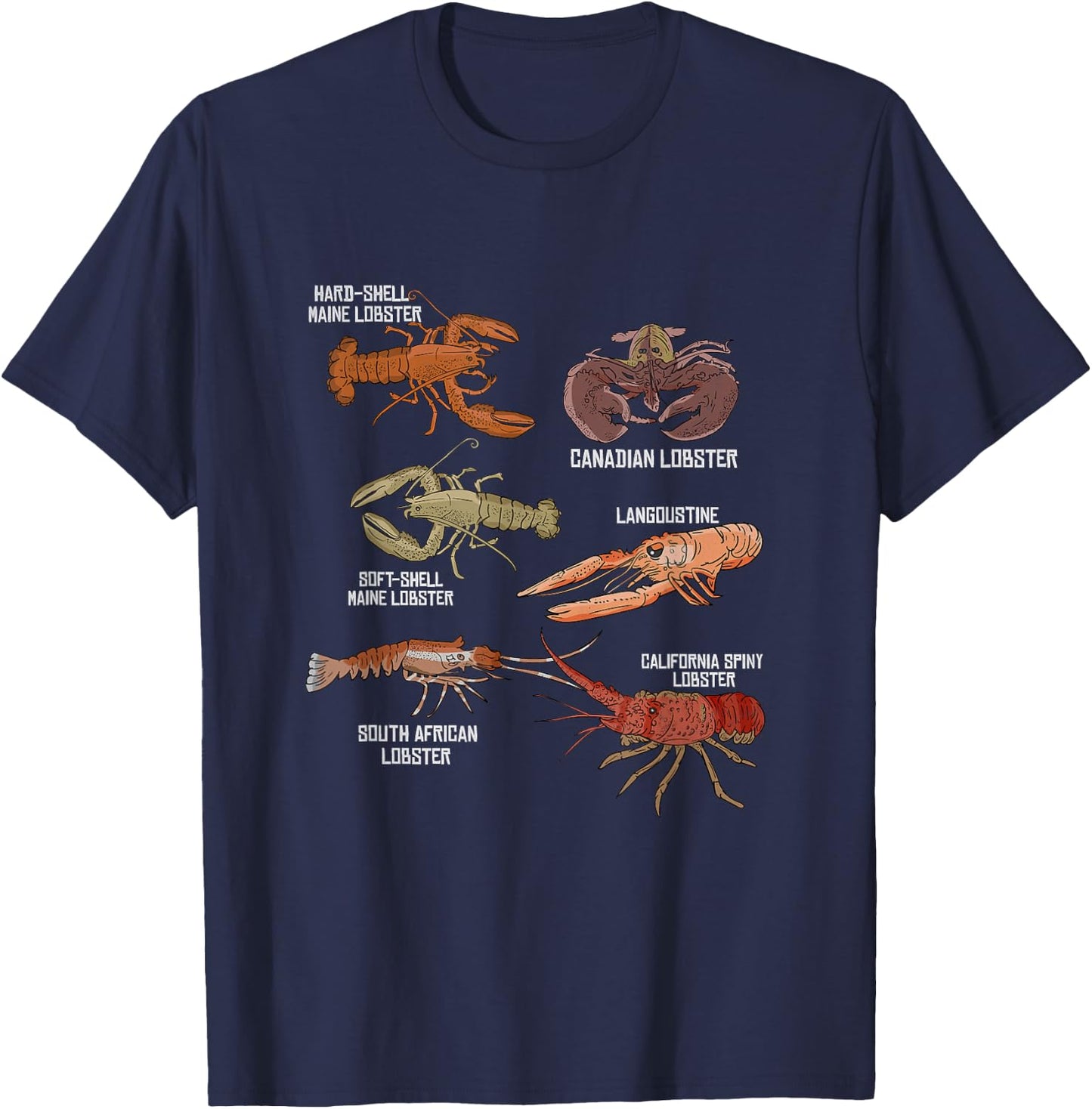 Lobster Species Illustration Biology Crustaceans T-Shirt - T-Shirt | Navy
