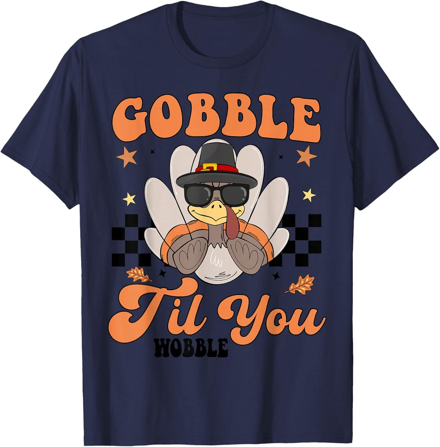 Cute Gobble Til You Wobble Boy Toddler Turkey Thanksgiving T-Shirt - T-Shirt | Navy
