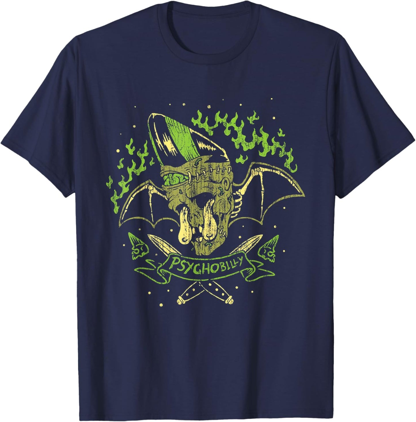 Psychobilly Horror Punk Rock (HR) Zombie Bat T-Shirt - T-Shirt | Navy