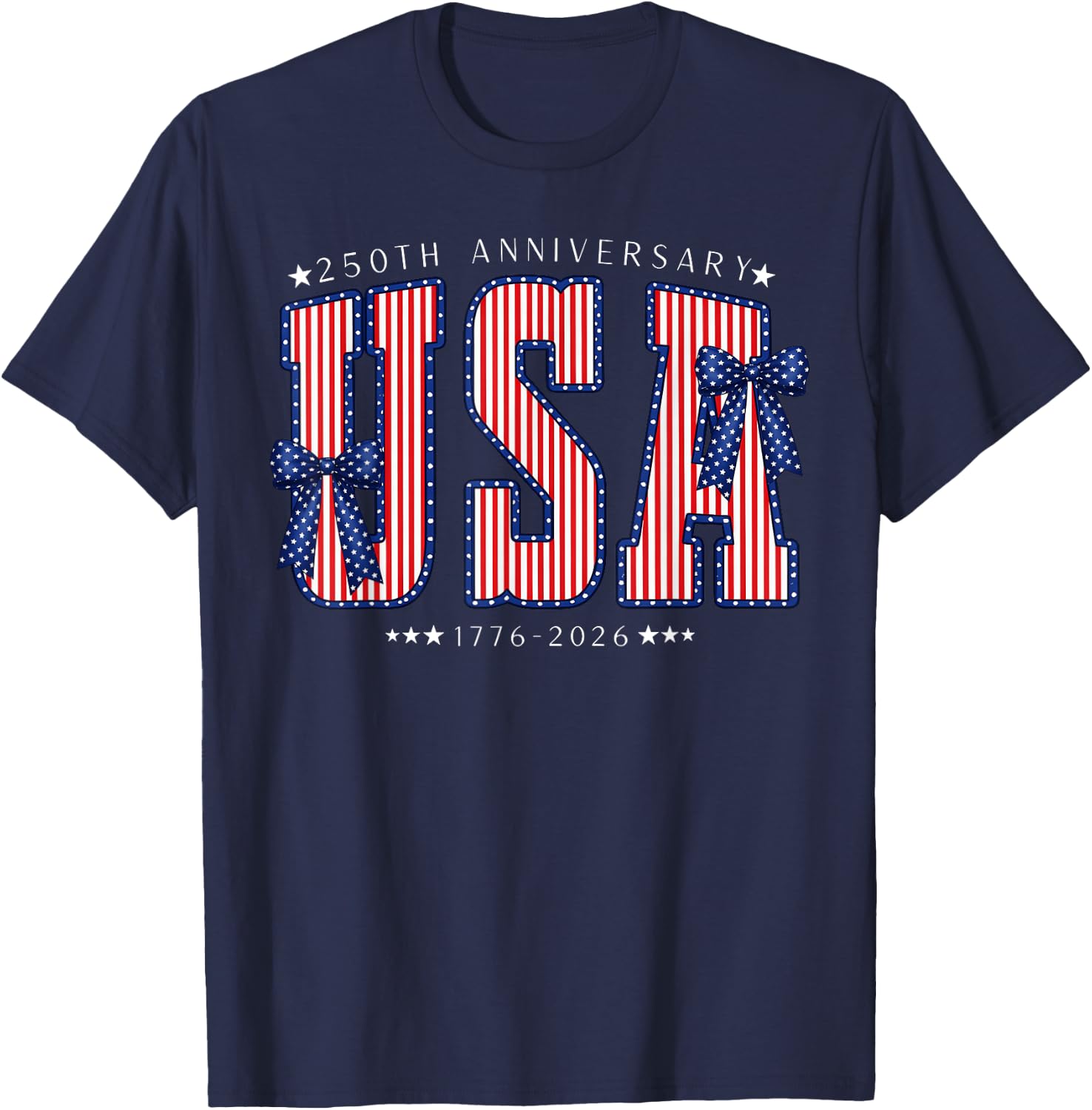 USA 1776 2026 Polka dots with Bows America 250th Anniversary T-Shirt - T-Shirt | Navy