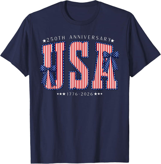 USA 1776 2026 Polka dots with Bows America 250th Anniversary T-Shirt - T-Shirt | Navy