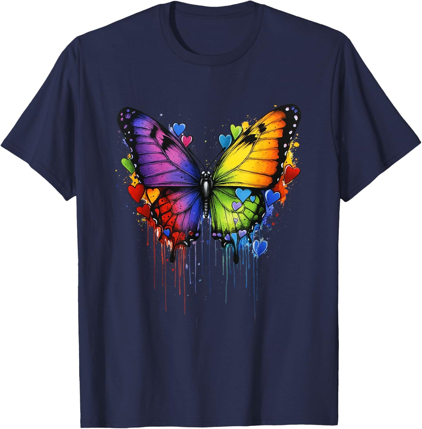 Colorful Butterfly Hearts Graphic Men Women Valentines Day T-Shirt - T-Shirt | Navy