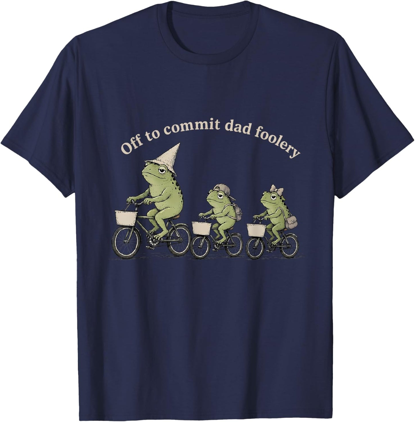 Funny Off to Commit Dad Foolery Frogs Riding Bicycle Theme T-Shirt - T-Shirt | Navy