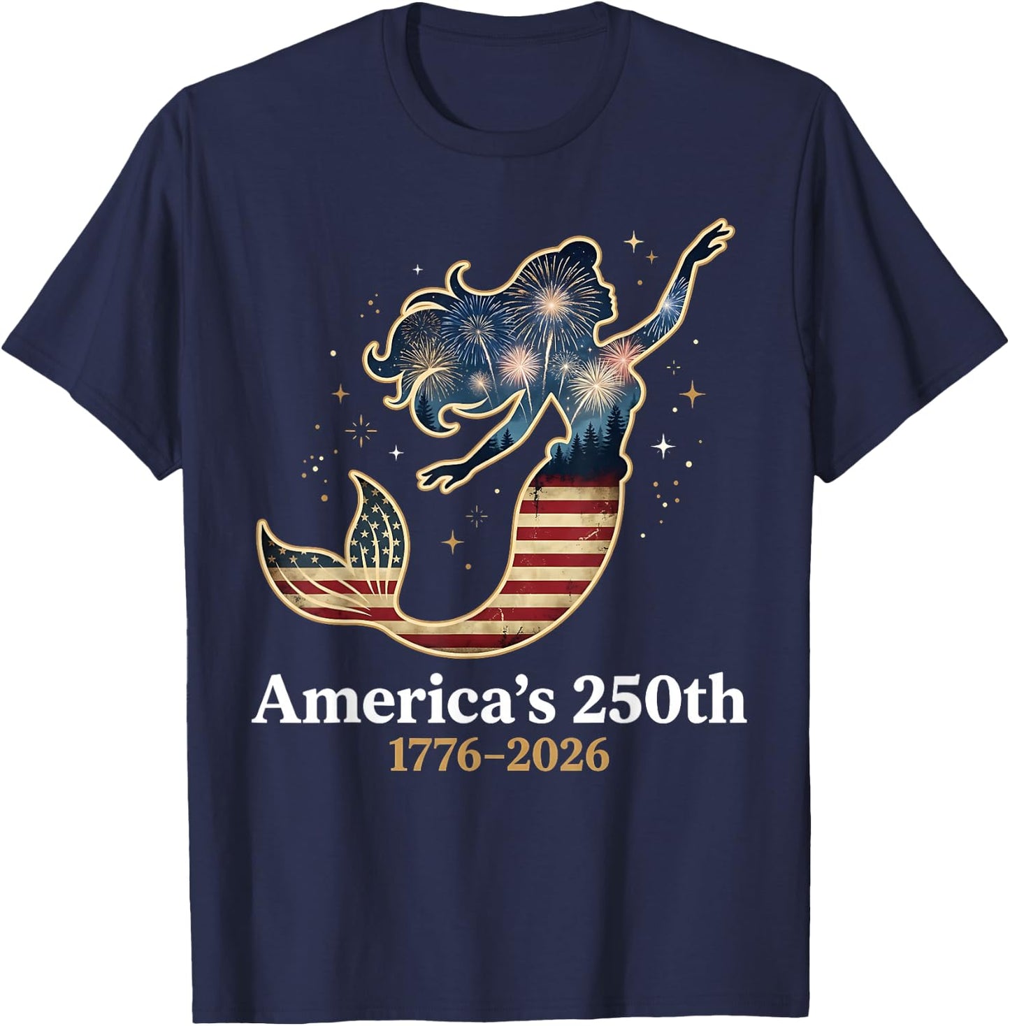 America’s 250th Mermaid 1776-2026 Patriotic 4th of July T-Shirt - T-Shirt | Navy