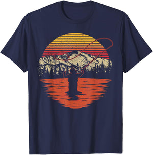 Retro Vintage Fly Fishing Shirt - Fly Fisherman T-Shirt - T-Shirt | Navy