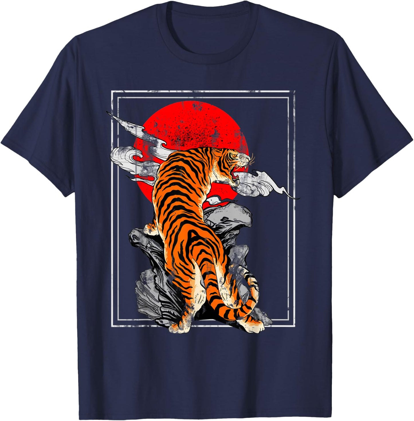 Powerful Asian Animal Tiger T-Shirt - T-Shirt | Navy