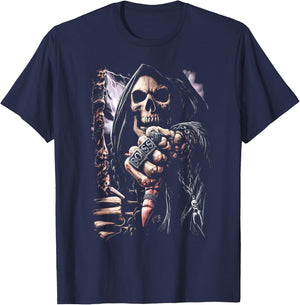 Scary Grim Reaper Boss Ring Death Skeleton Skull Halloween T-Shirt - T-Shirt | Navy