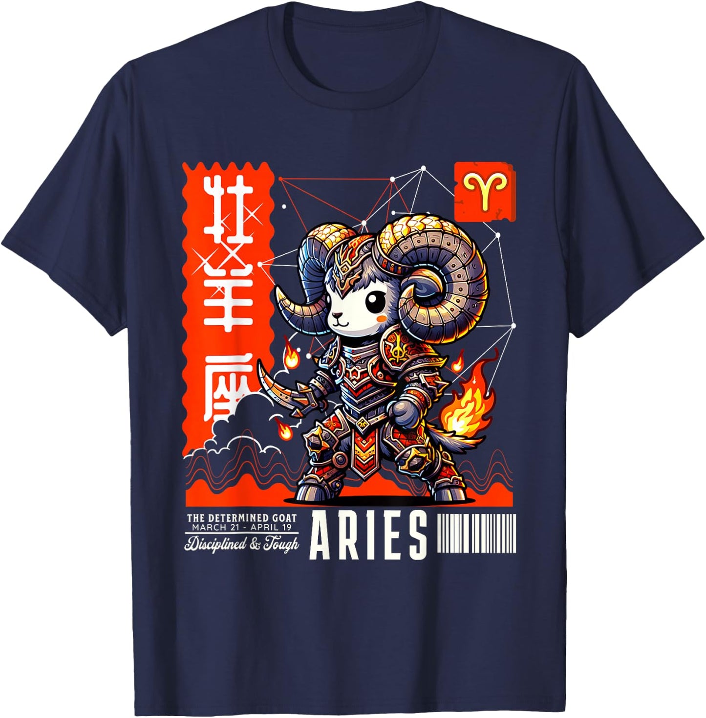 Kawaii Zodiac Sign And Aries Astrological Sign T-Shirt - T-Shirt | Navy