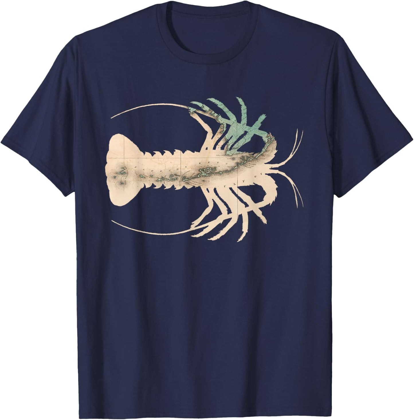 Florida Keys Caribbean Spiny Lobster Map Silhouette T-Shirt - T-Shirt | Navy