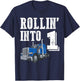 Rollin Into 1 Big Rig Semi Trailer Truck 1st Birthday T-Shirt - T-Shirt | Navy