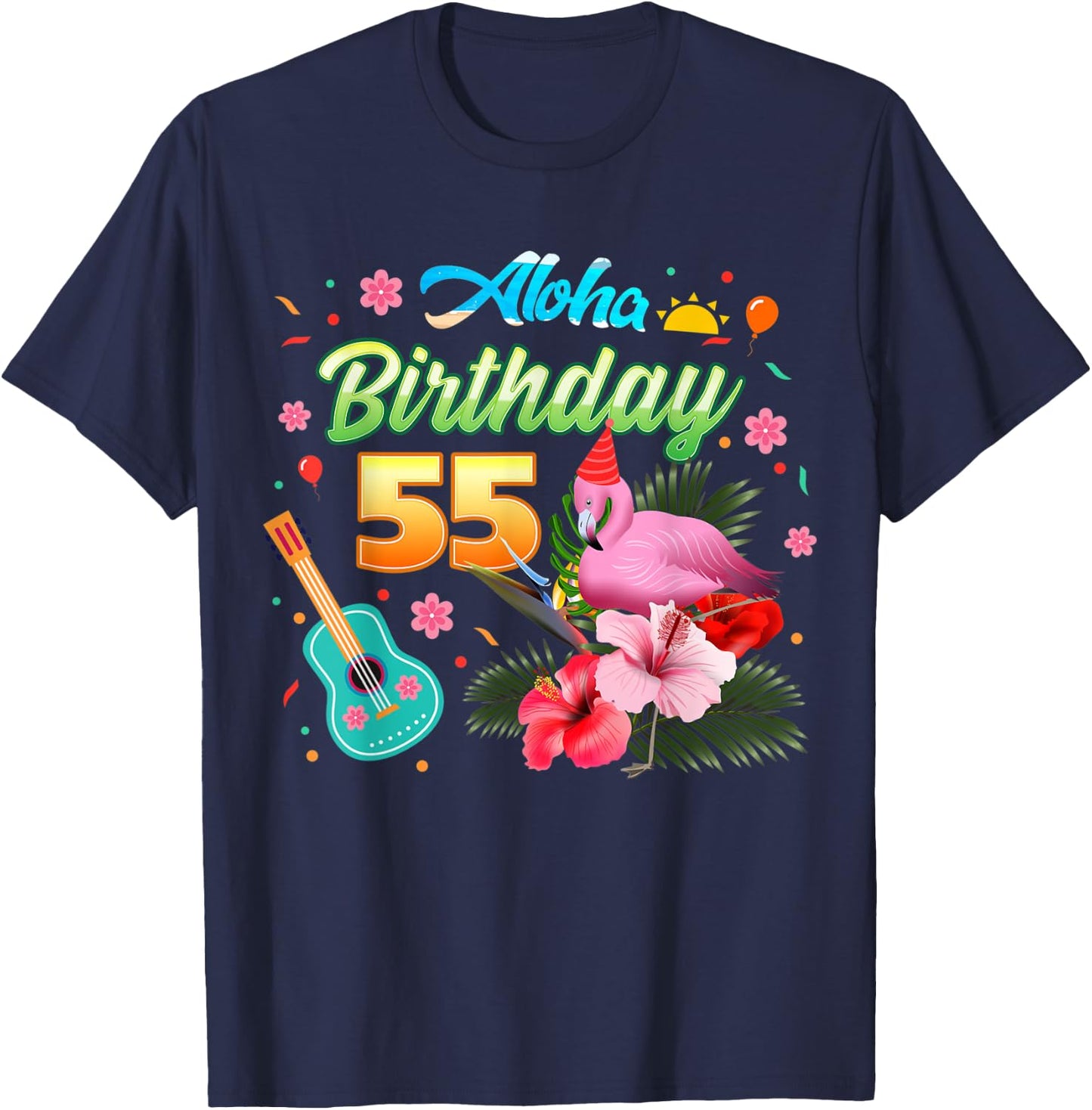 Aloha Hawaii 55 Year Old Birthday Flamingo Hawaiian 55th T-Shirt - T-Shirt | Navy