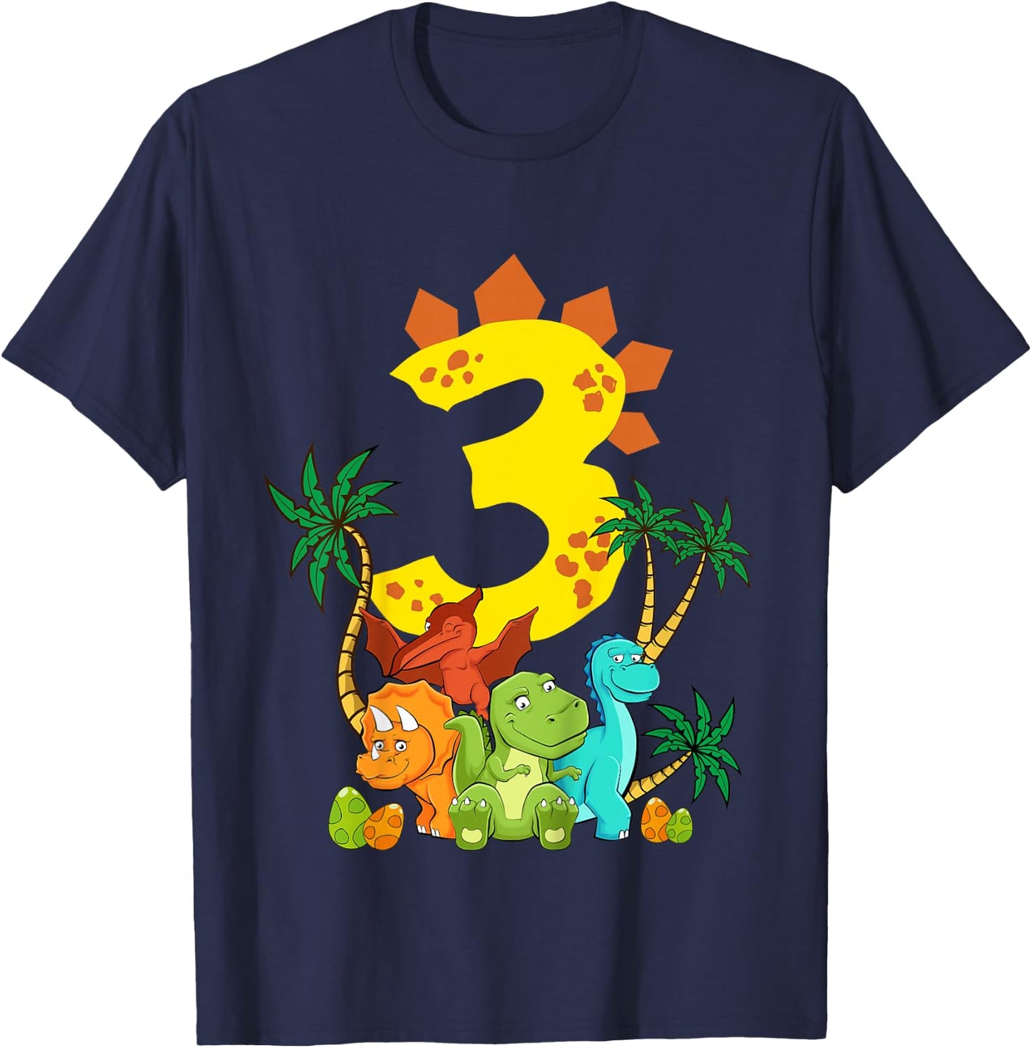 Children's 3 Years Birthday Boy Dinosaur Party Dino I Am 3 , black T-Shirt - T-Shirt | Navy