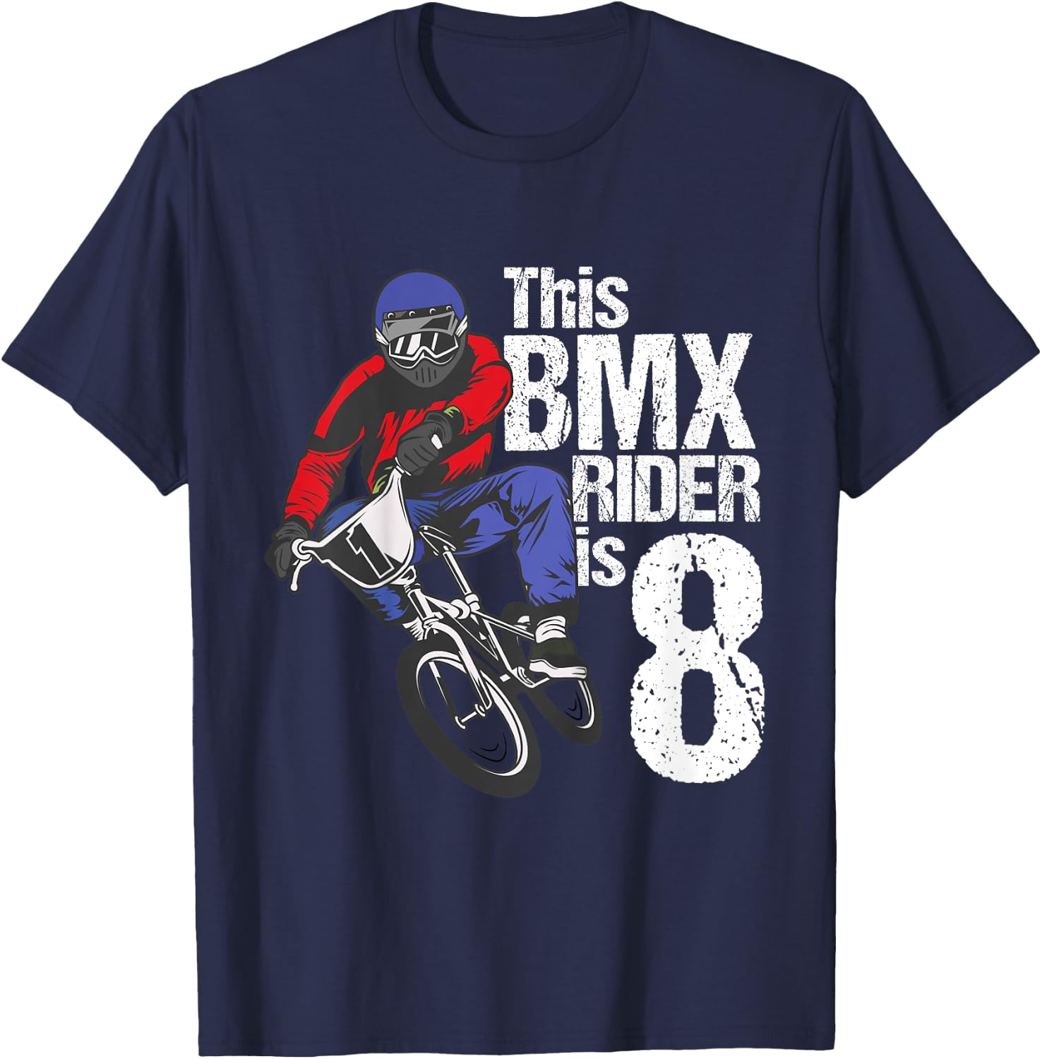 Kids 8 Year Old BMX Birthday Party Boys Dirt Bike Biking 8th Gift T-Shirt - T-Shirt | Navy