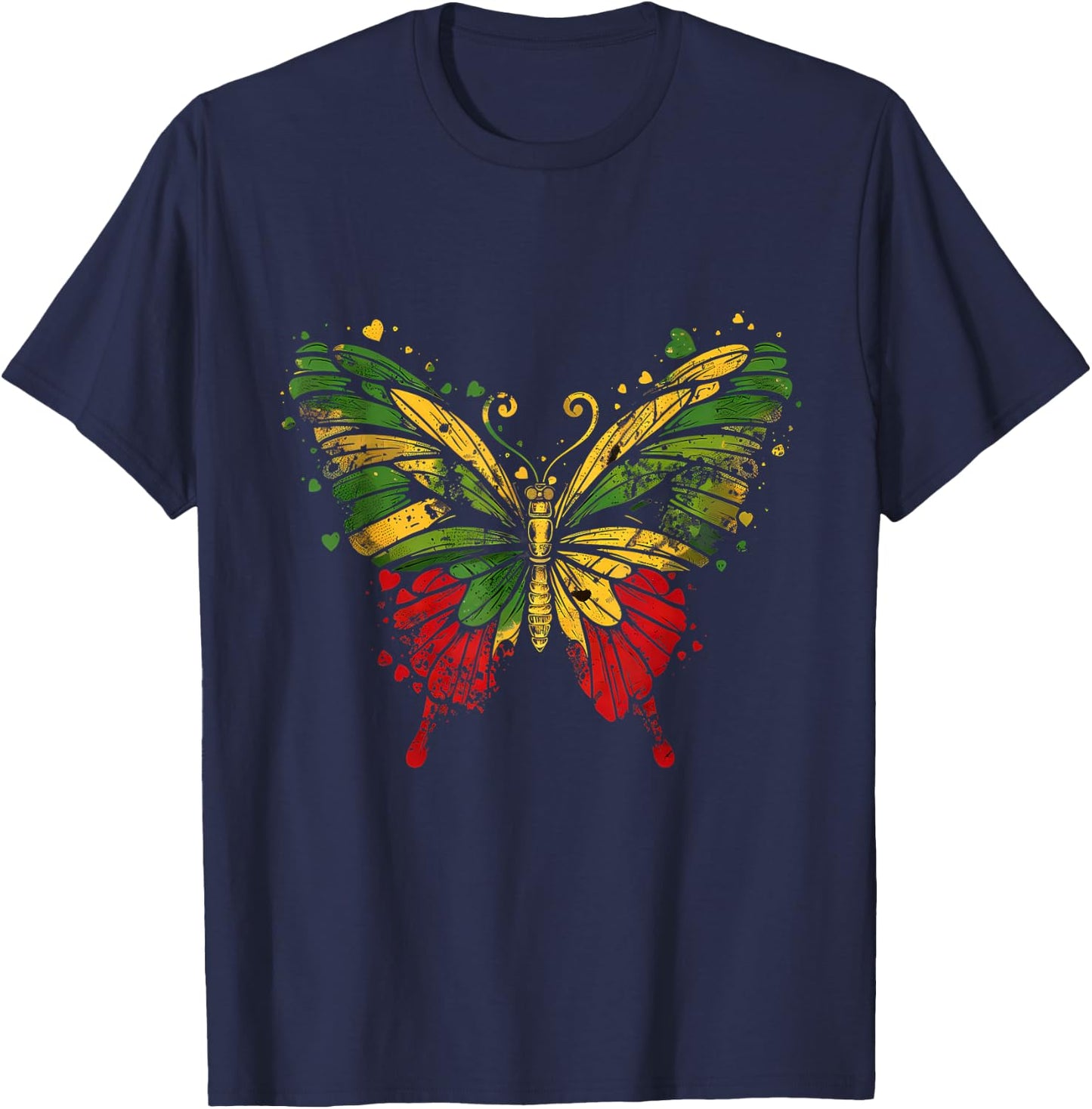 Reggae Butterfly Jamaican Pride Rastafari Roots Rasta T-Shirt - T-Shirt | Navy
