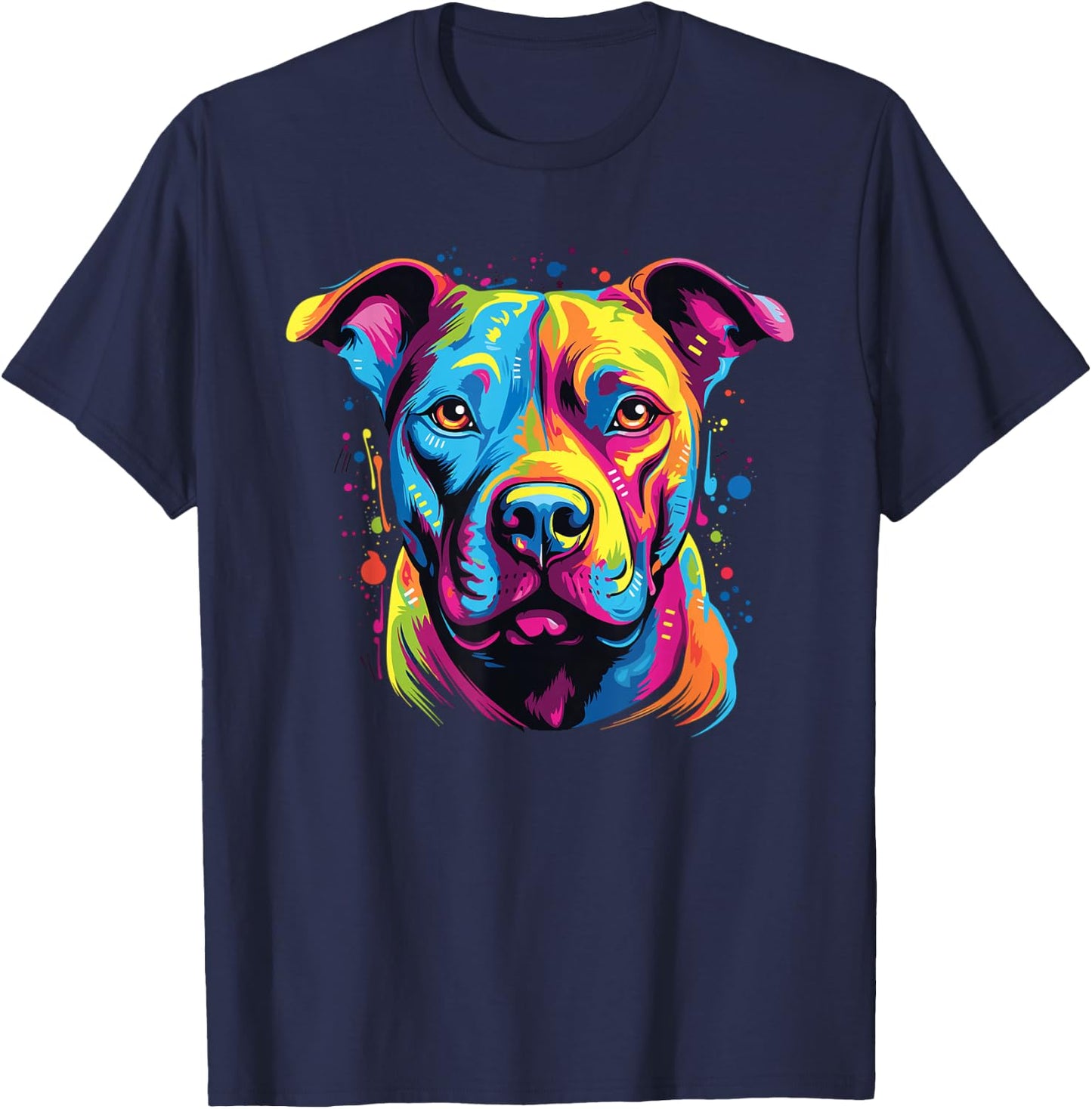 Retro American Staffordshire Terrier Dog -Adults Multicolor Watercolor Small T-Shirt - T-Shirt | Navy
