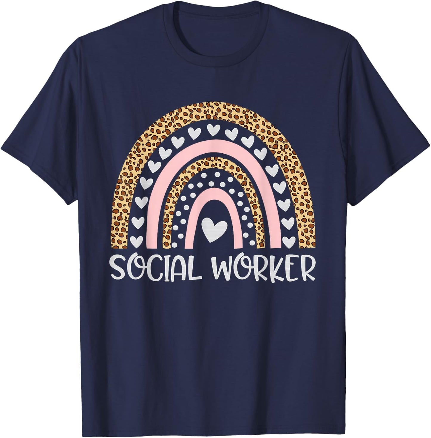 Social Worker Rainbow Leopard Funny Social Work Life T-Shirt - T-Shirt | Navy