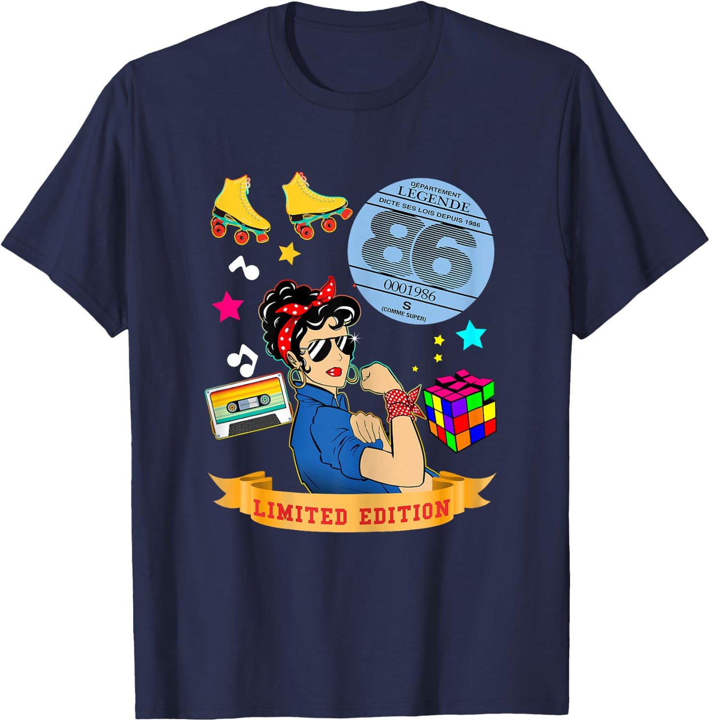 Anniversaire 1986 Vignette Auto Femme 39 Ans Légende Vintage T-Shirt - T-Shirt | Navy