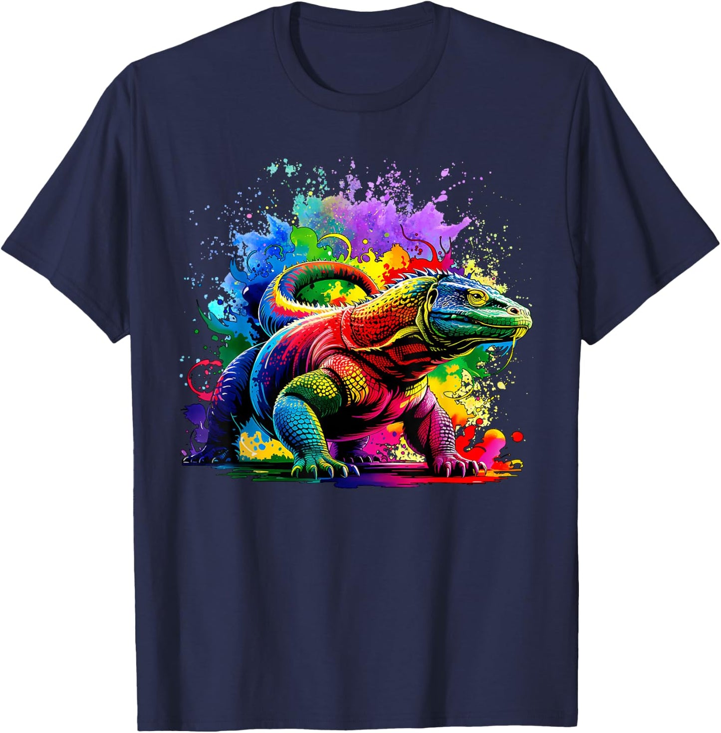 Colorful Splash Art Komodo Dragon Komodo Island Monitor T-Shirt - T-Shirt | Navy