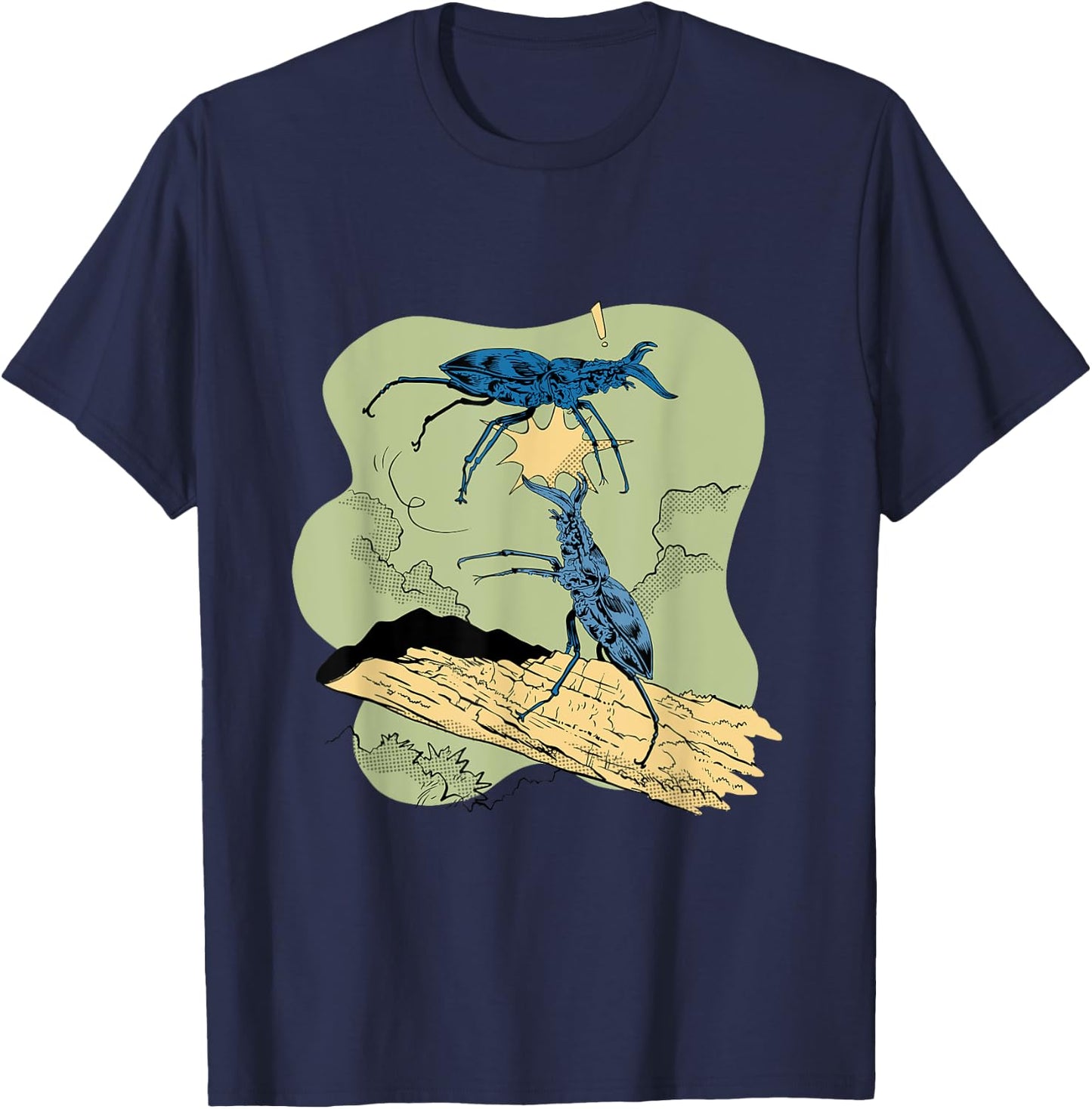 Stag beetle fights against other beetles Animal Bugs Insects T-Shirt - T-Shirt | Navy