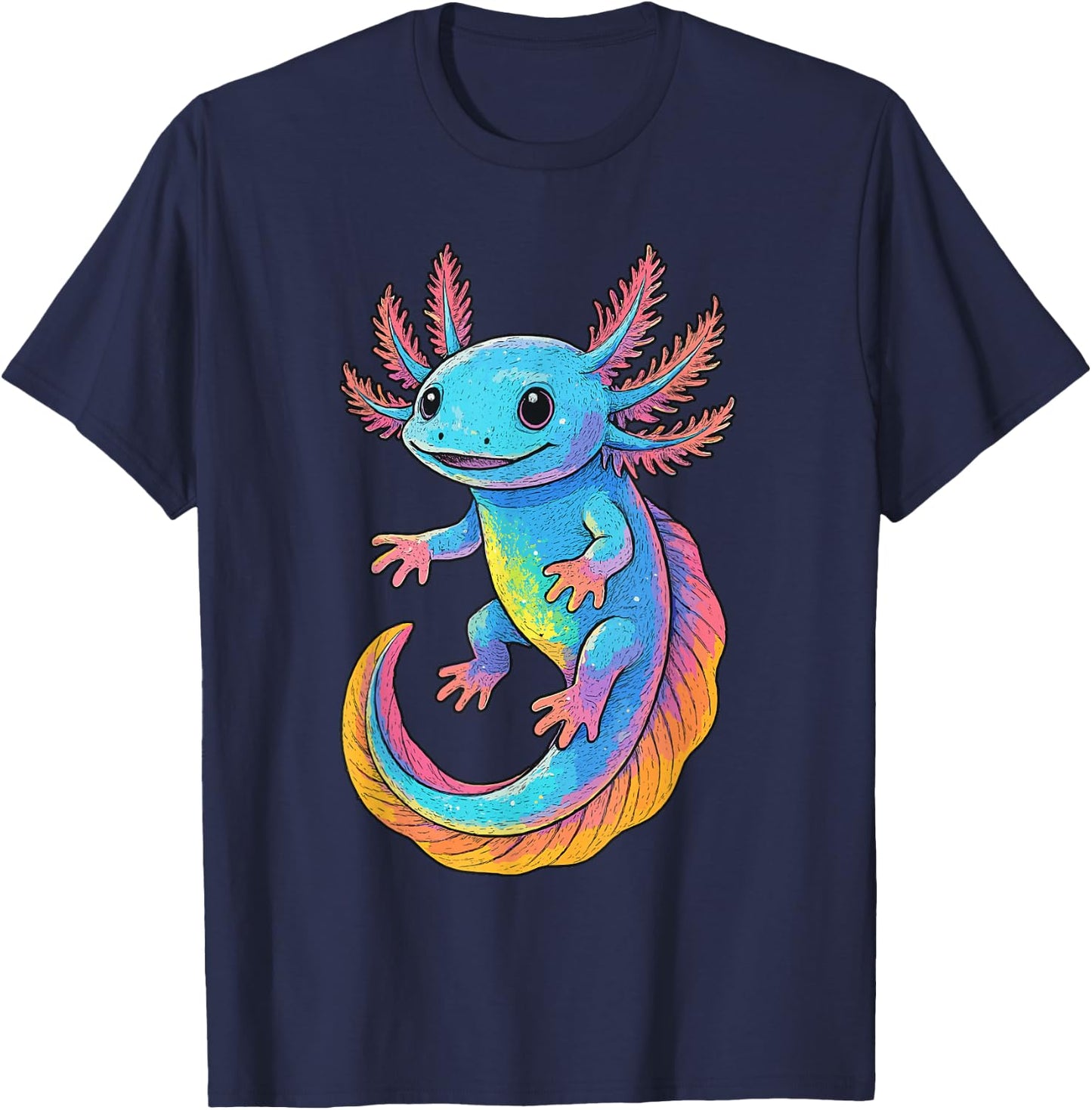 Axolotl | For Girls & Boys | Colorful Anime Axolotl Graphic T-Shirt - T-Shirt | Navy