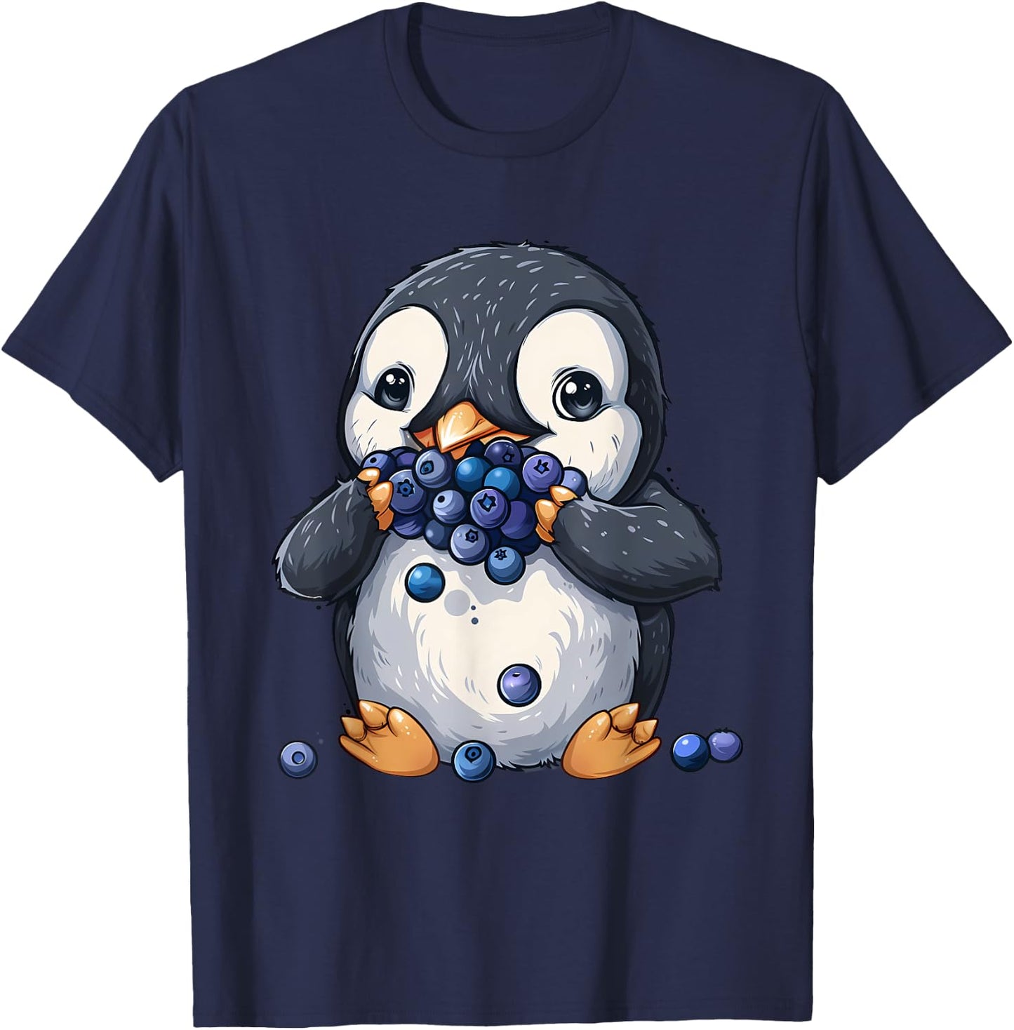 Blueberry Penguin Cute Penguin Watercolor Animal Art Motif T-Shirt - T-Shirt | Navy