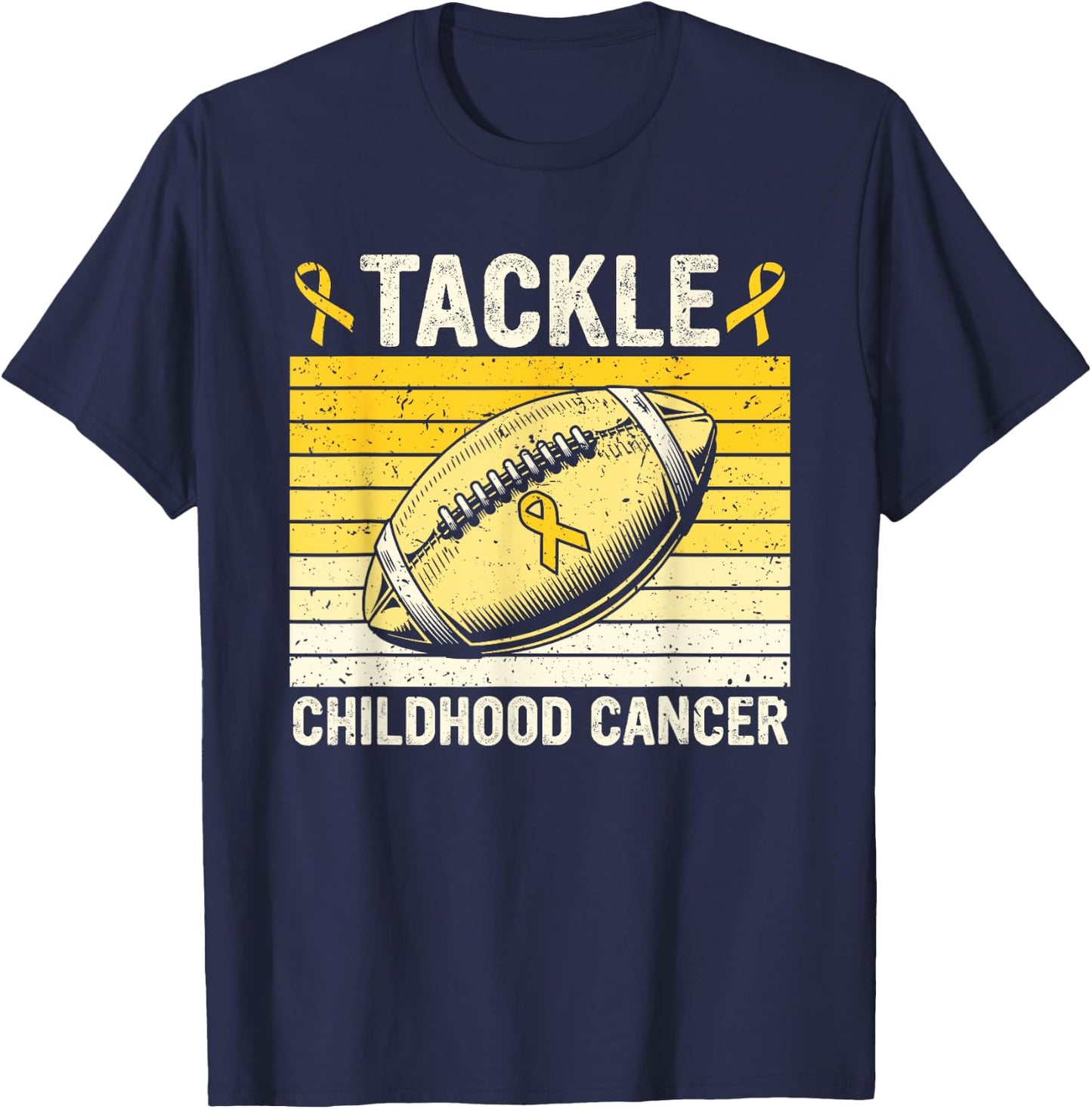 Football Tackle Childhood Cancer Awareness Survivor Support T-Shirt - T-Shirt | Navy