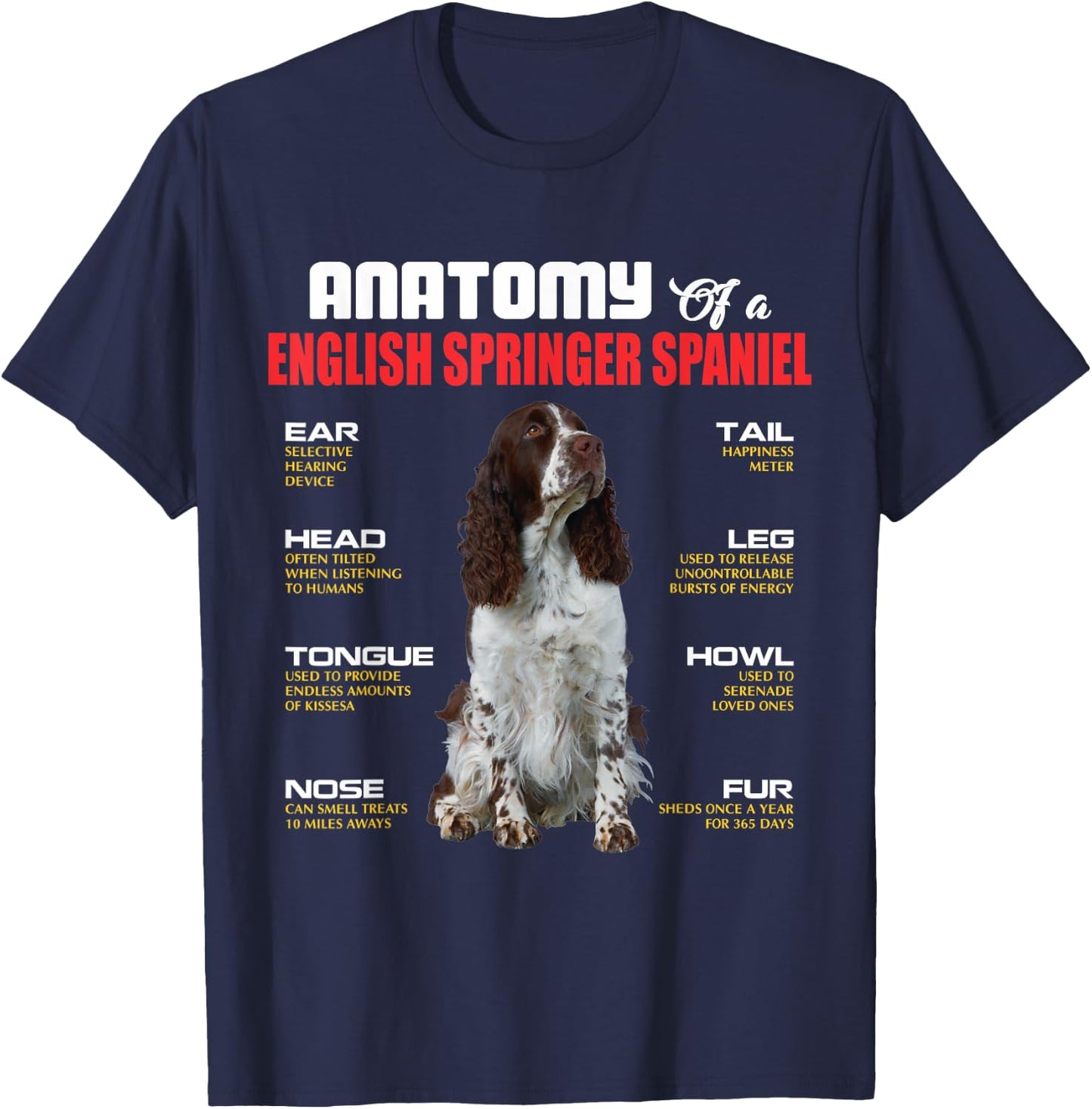 Anatomy Of A English Springer Spaniel Dogs Lover T-Shirt - T-Shirt | Navy