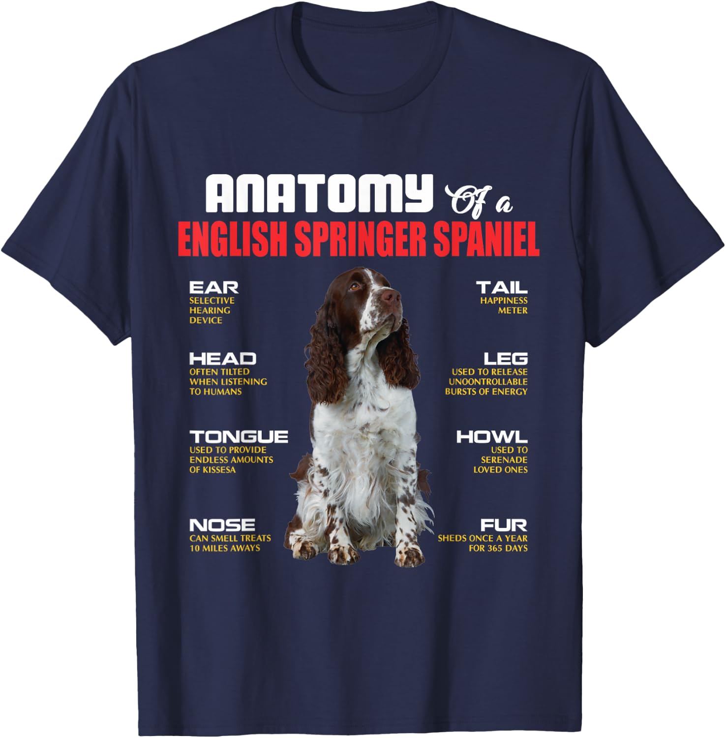 Anatomy Of A English Springer Spaniel Dogs Lover T-Shirt - T-Shirt | Navy