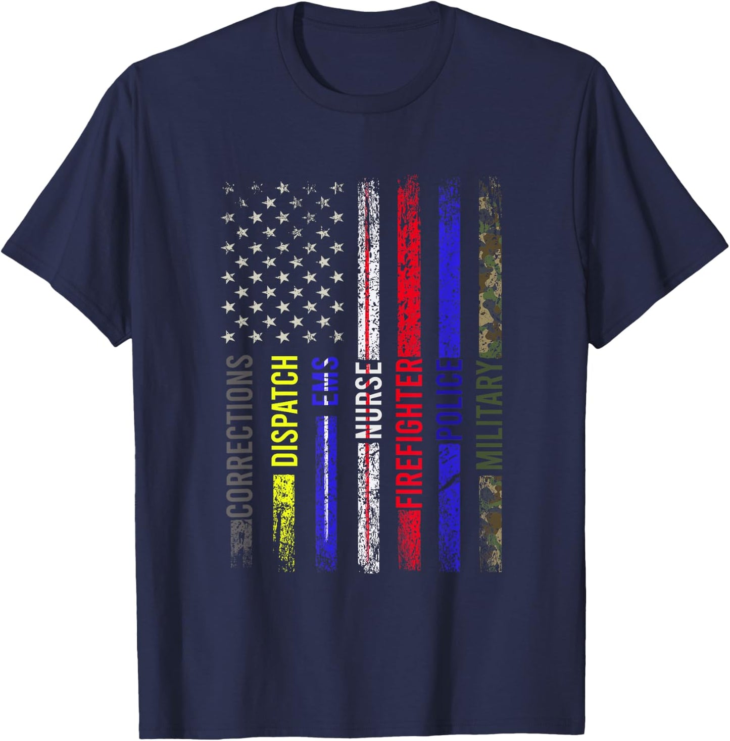 First Responder - Front Line Workers - US Flag - Patriotic Men T-Shirt - T-Shirt | Navy
