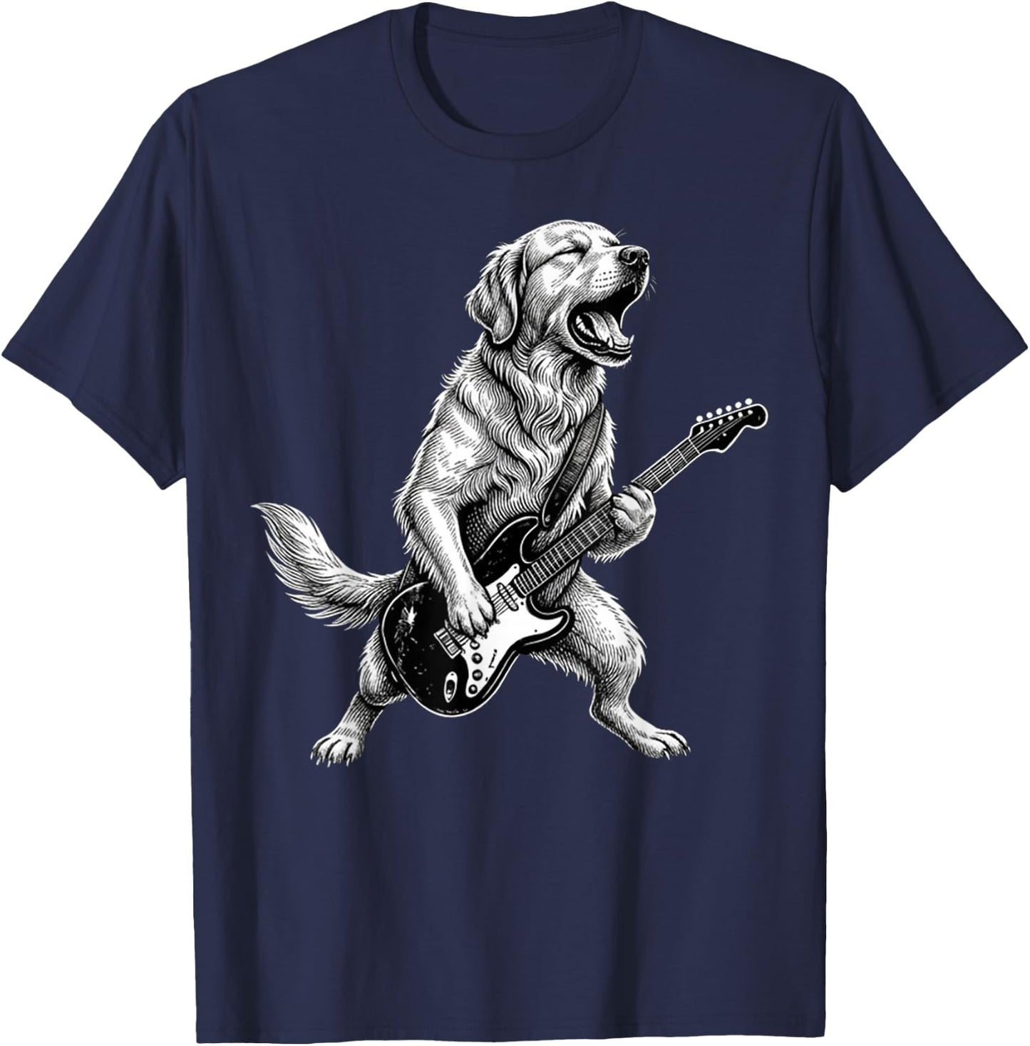 Funny Golden Retriever Dog Playing Guitar T-Shirt - T-Shirt | Navy