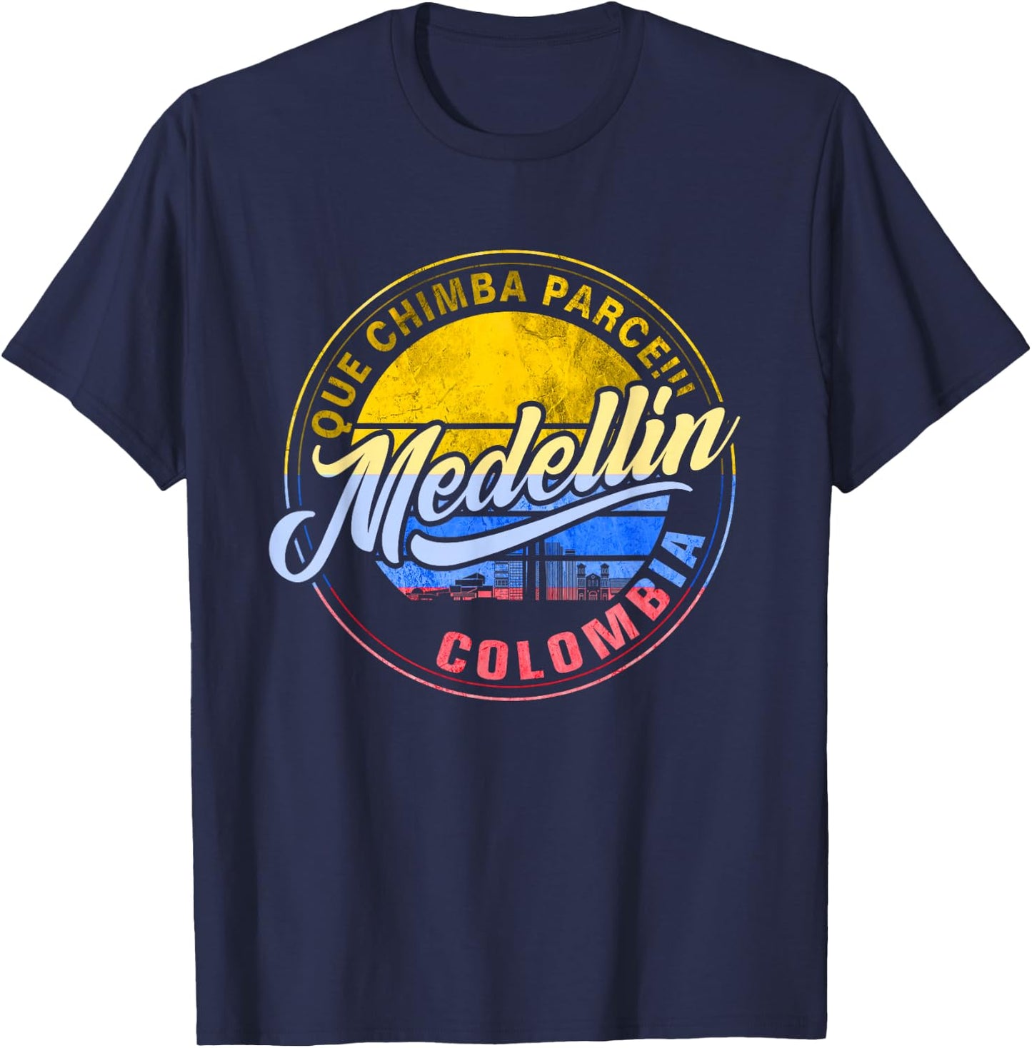 Que Chimba Because Medellin Medal Flag Colombia T-Shirt - T-Shirt | Navy