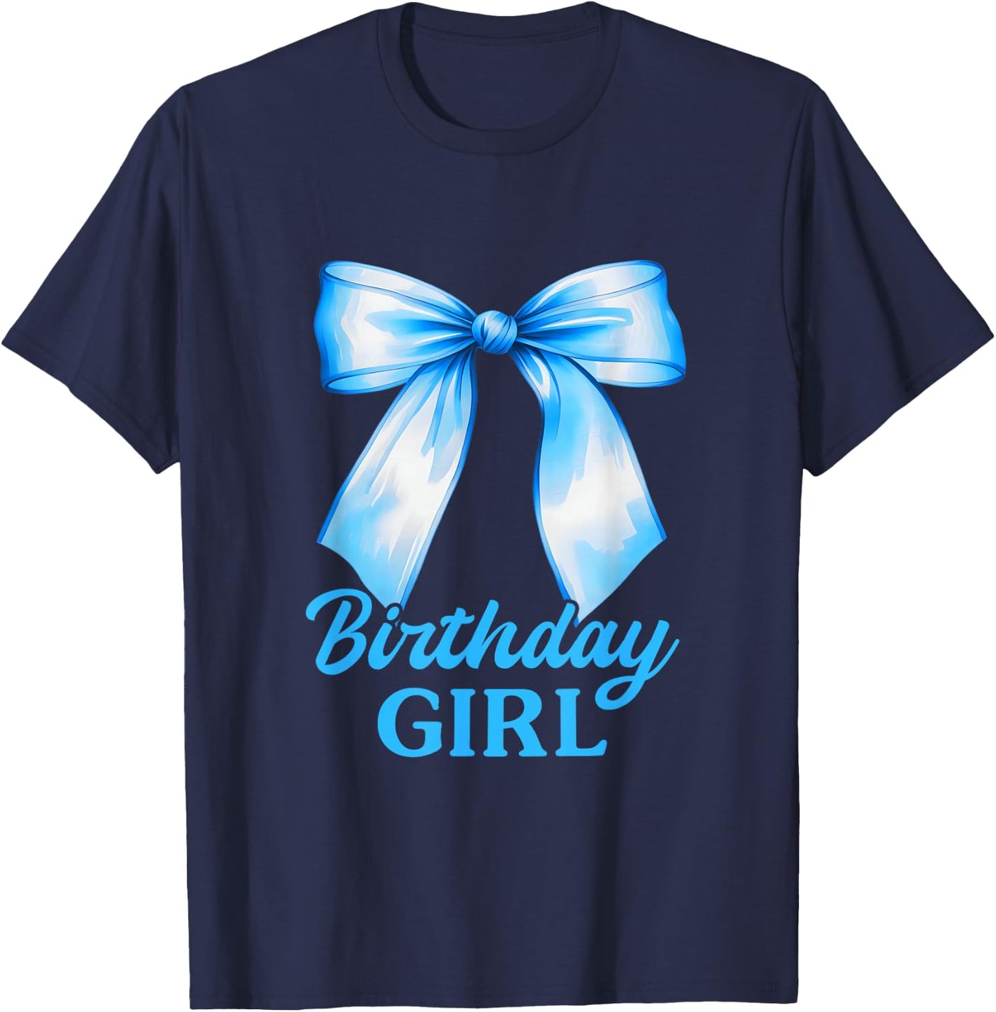 Birthday Girl Blue Coquette Bow Birthday Party Family T-Shirt - T-Shirt | Navy