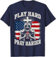 Youth Christian Football Play Hard Pray Harder American Flag T-Shirt - T-Shirt | Navy