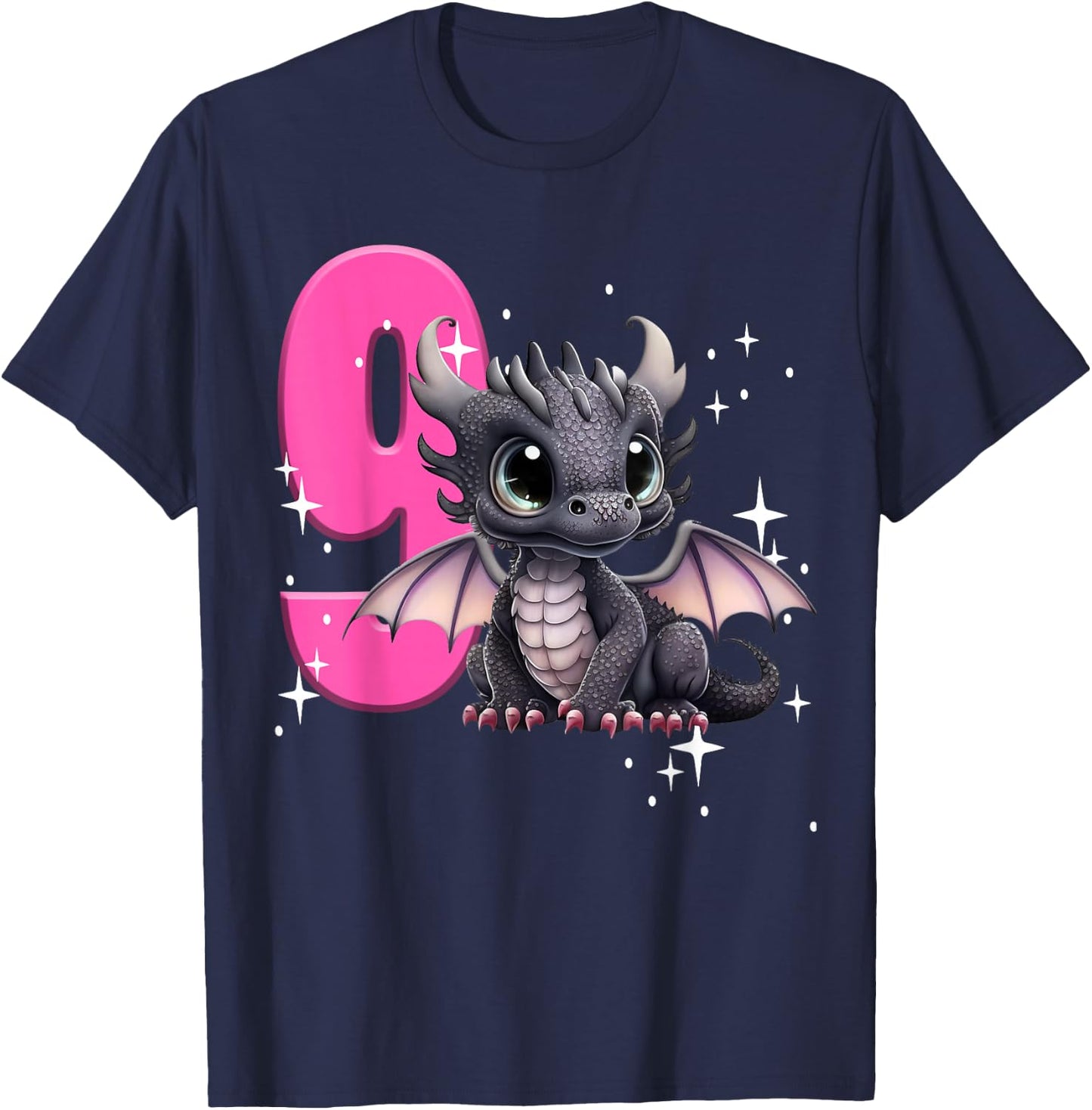 9th Birthday Shirt Dragon Party Birthday Girl Pink 9 Nine T-Shirt - T-Shirt | Navy