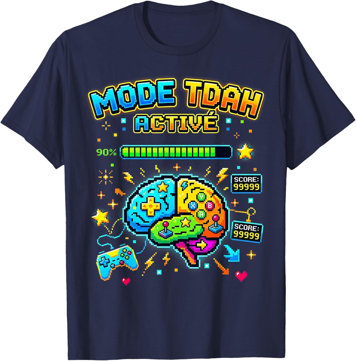 Gamer Mode TDAH Activé pour Neurodivergent Ado Enfant T-Shirt - T-Shirt | Navy