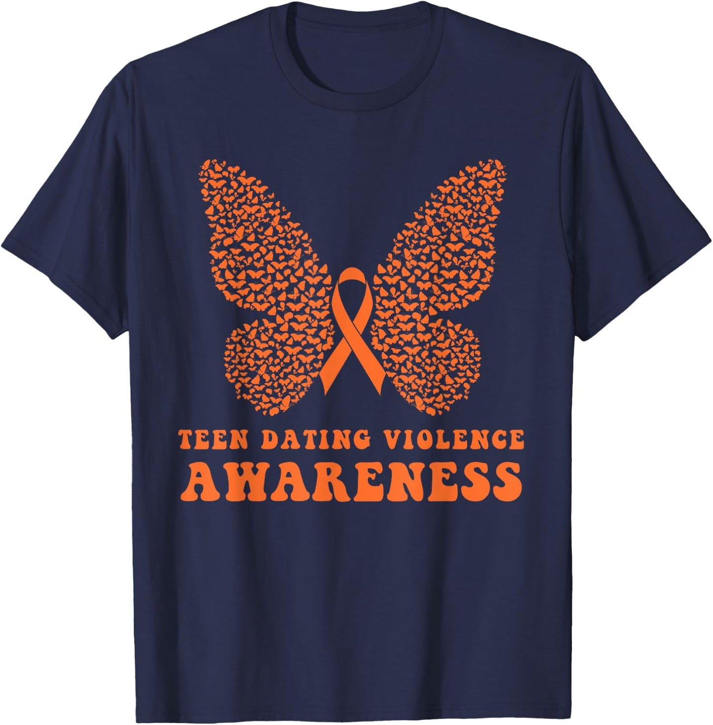 Teen Dating Violence Awareness Orange Ribbon T-Shirt - T-Shirt | Navy