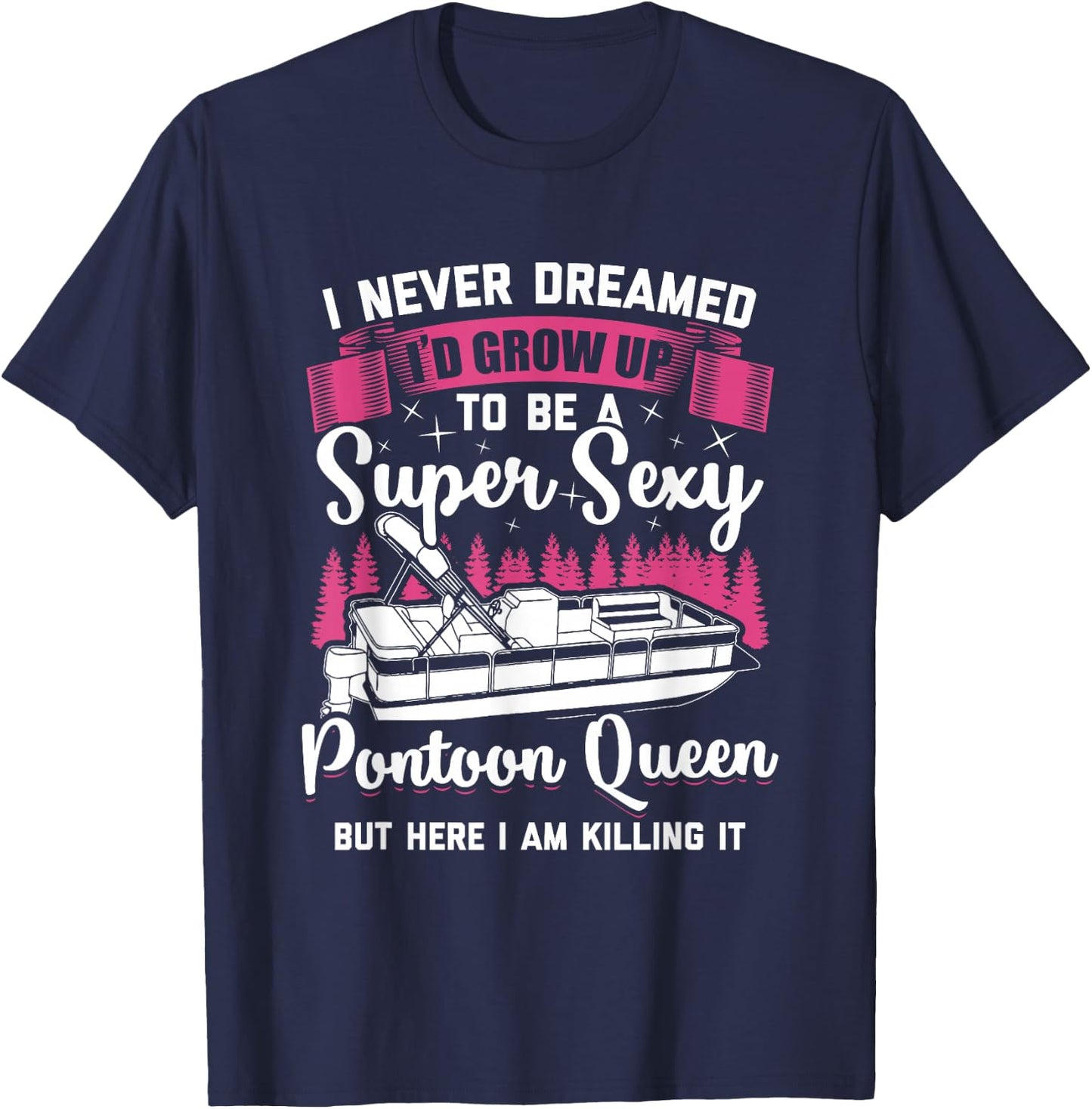 Vintage Pontoon Captain Women Funny Pontoon Queen T-Shirt - T-Shirt | Navy