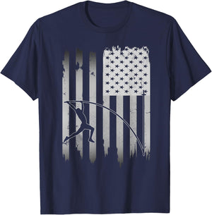 Pole Vault USA American Flag 4th of July Jump Sports Gift T-Shirt - T-Shirt | Navy