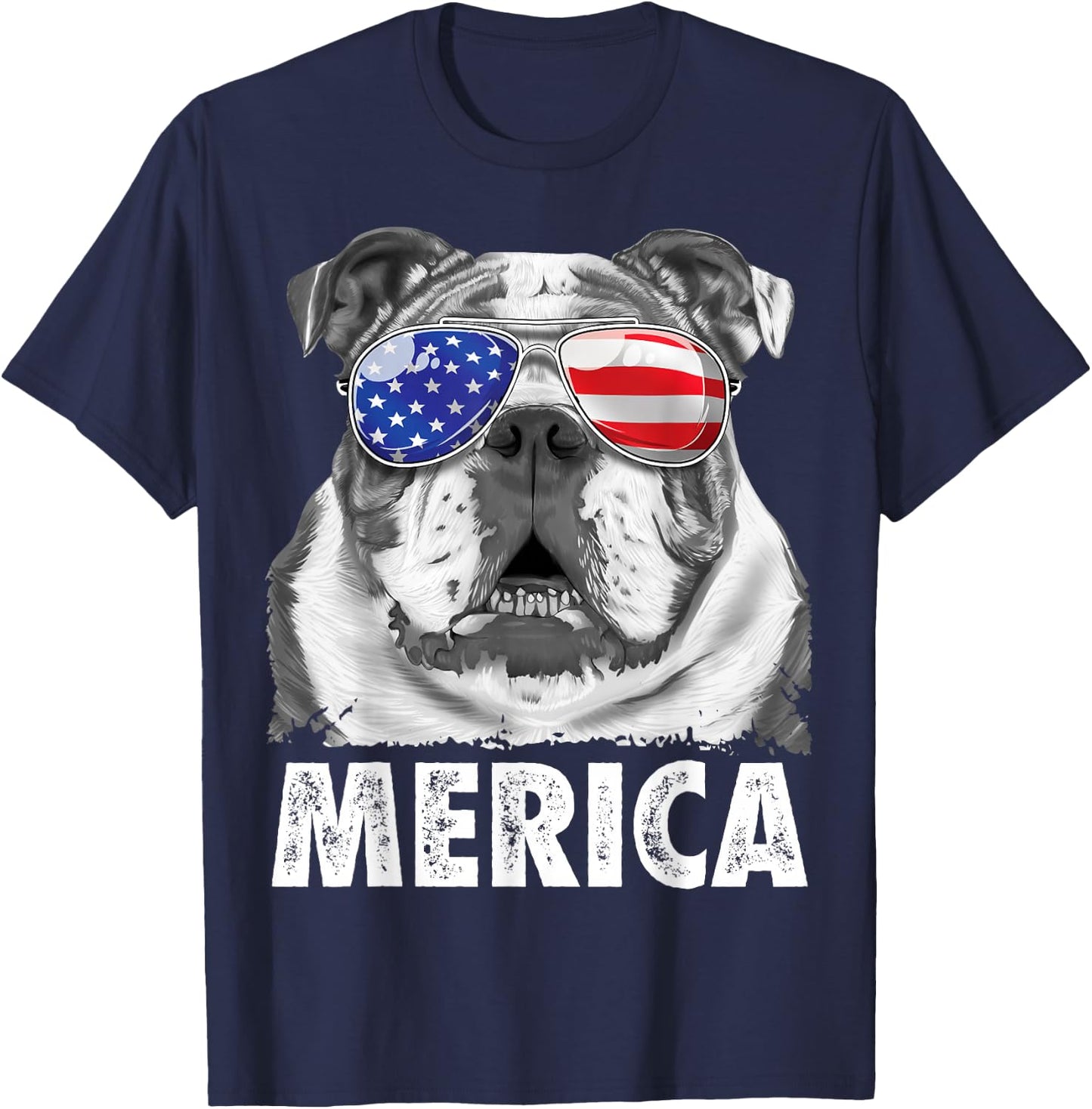 English Bulldog 4th of July Merica Men Women USA Flag Retro T-Shirt - T-Shirt | Navy