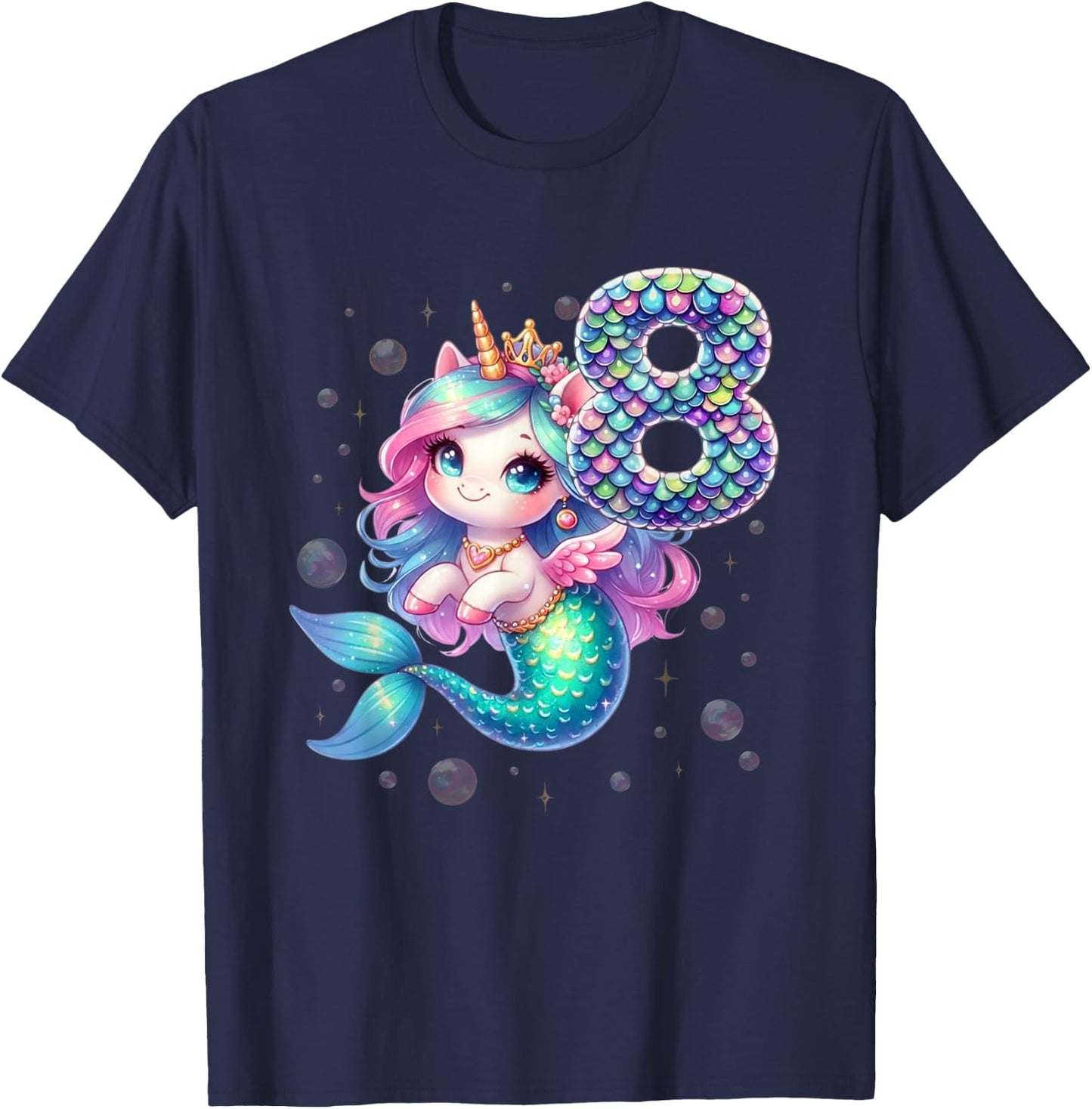Unicorn Mermaid 8th Birthday 8 Year Old Party Girls Outfit T-Shirt - T-Shirt | Navy